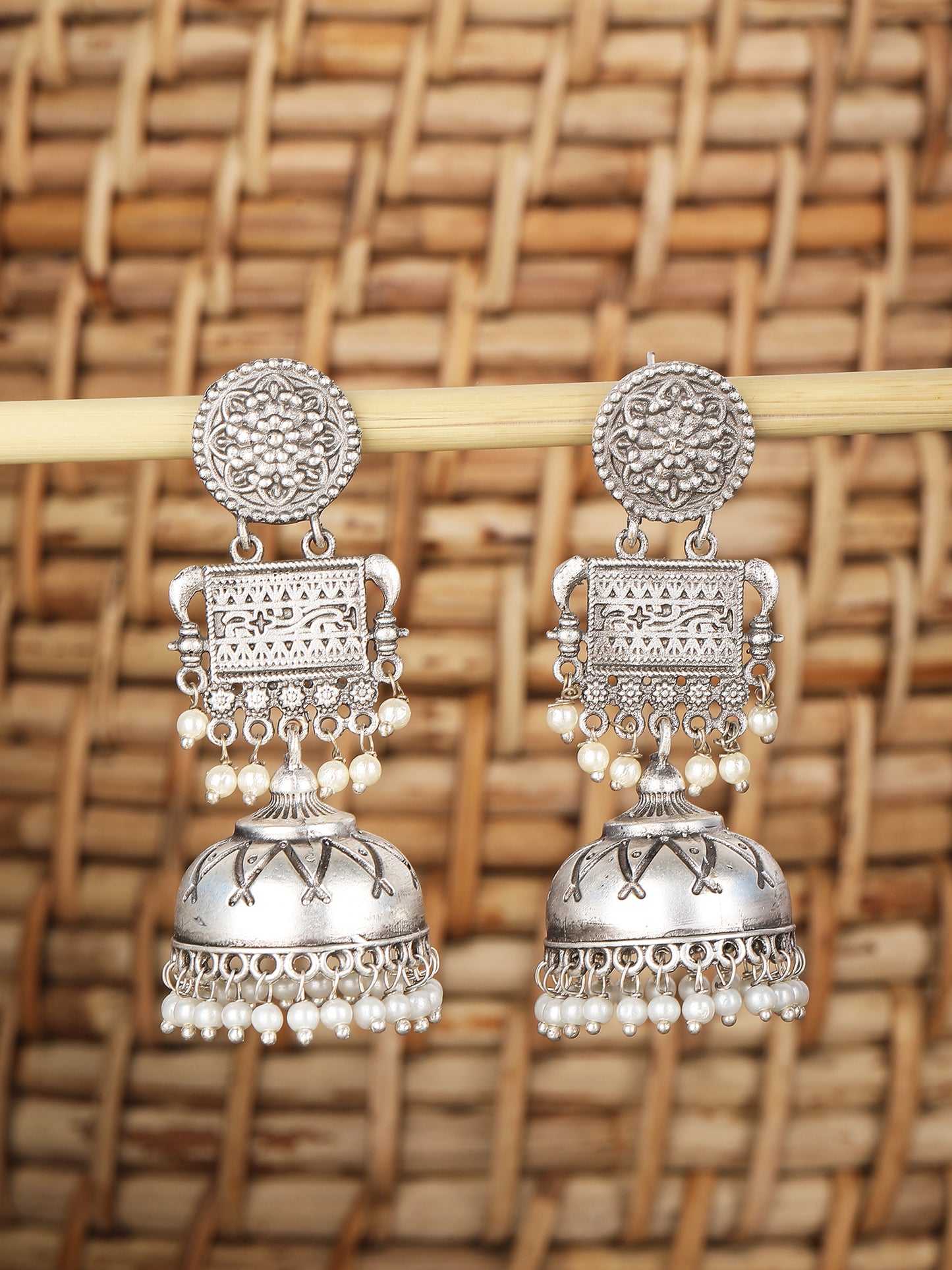 Classic Oxidized Silver Jhumka Earrings for Women & Girls
