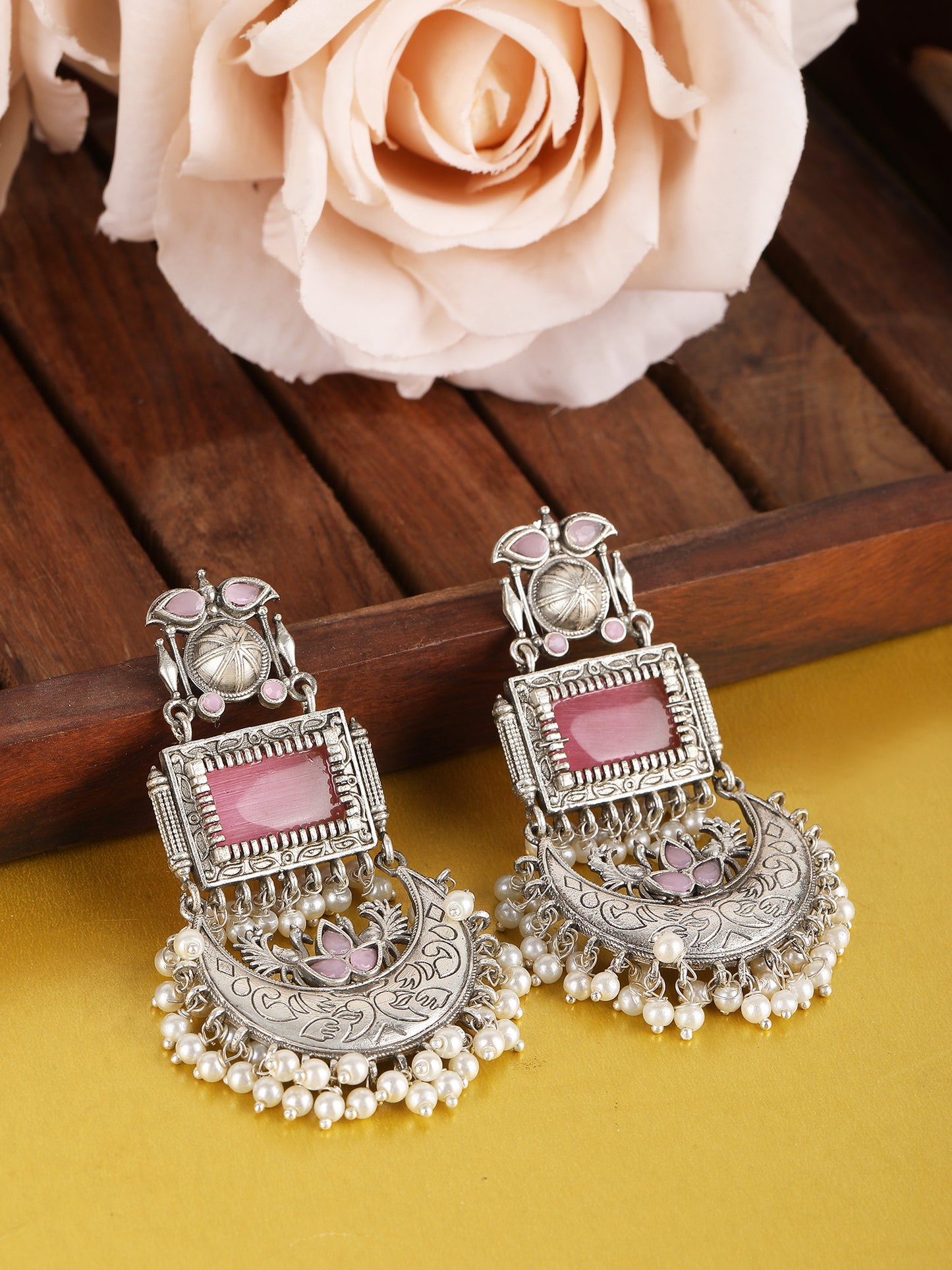 Chandbali Earrings with Pearl Drops