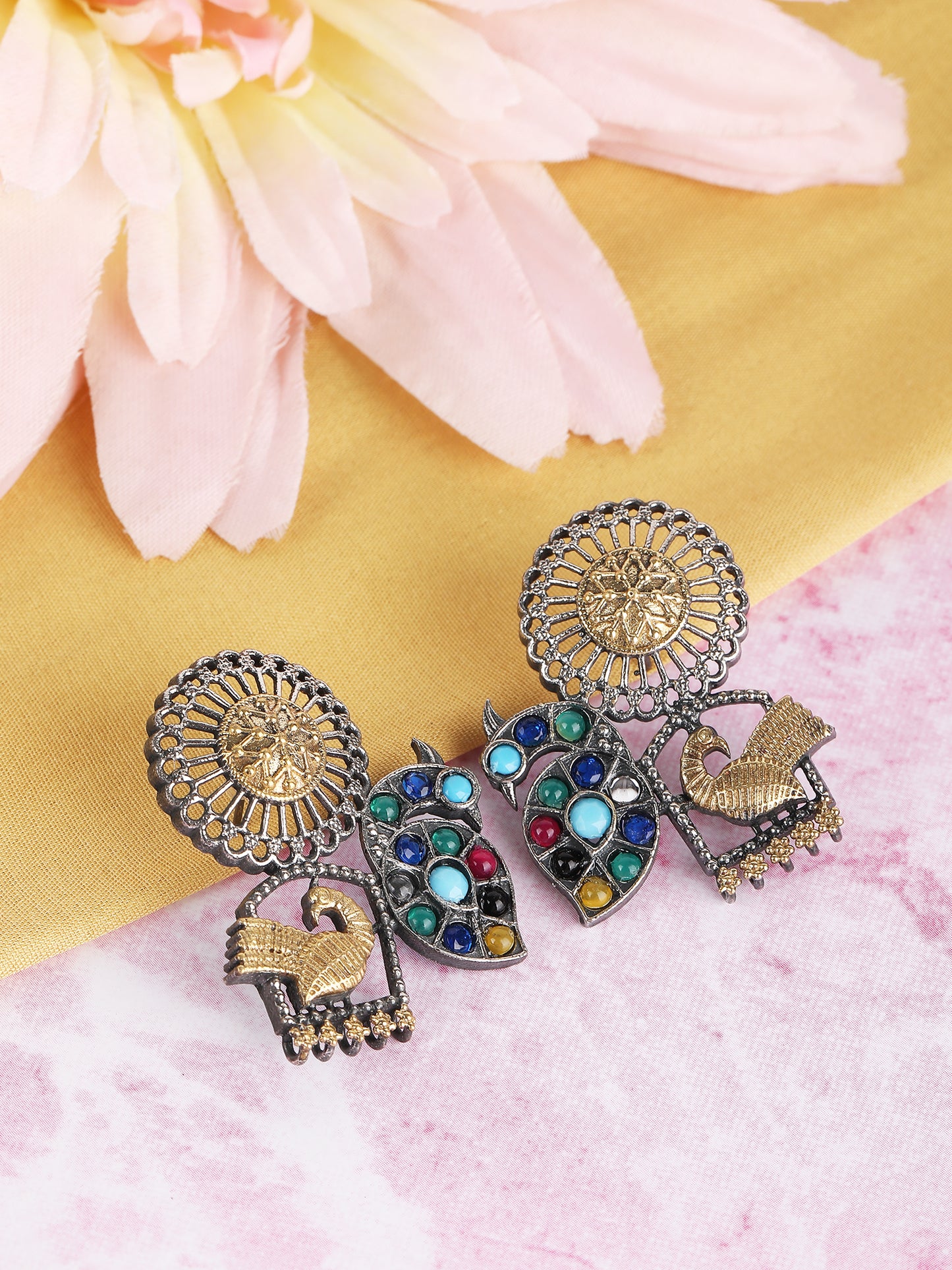 Oxidised Multi-Color Stud Earrings