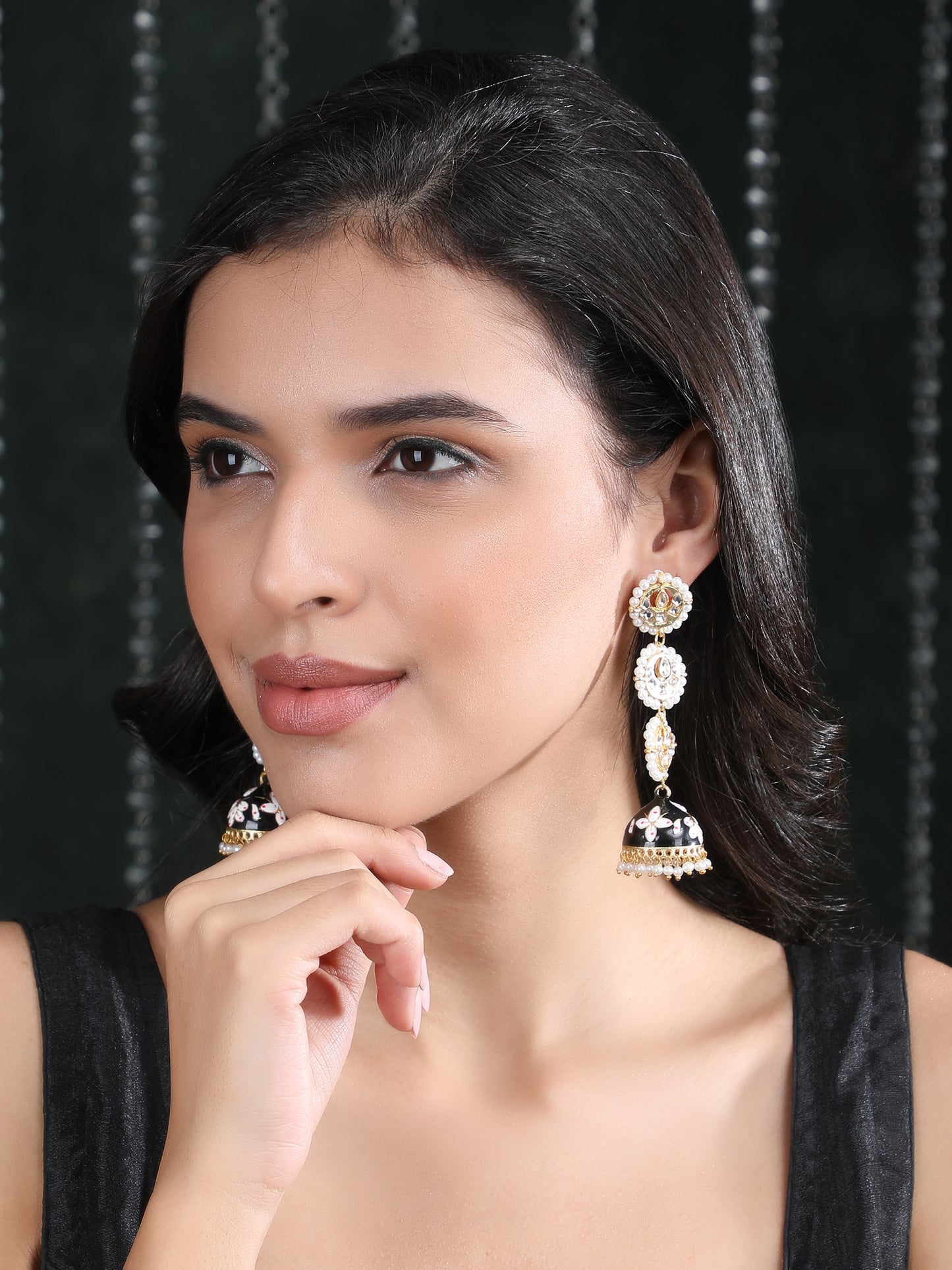 Gold-Plated Kundan-Studded Contemporary Jhumkas