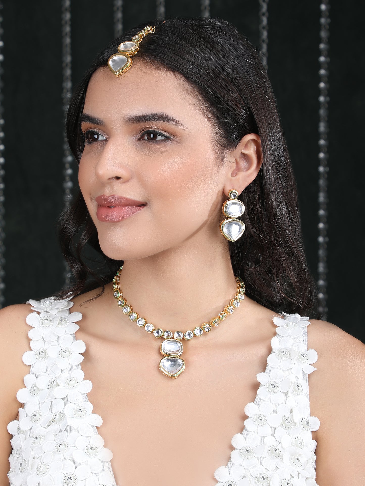 Gold-Tone Kundan Polki Necklace and Earrings Set