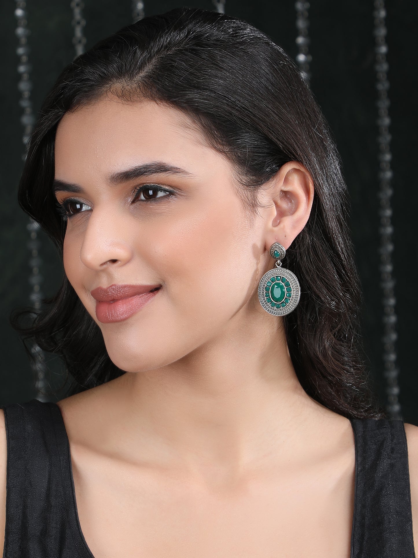 Buy Earrings with Green Stone Embellishments