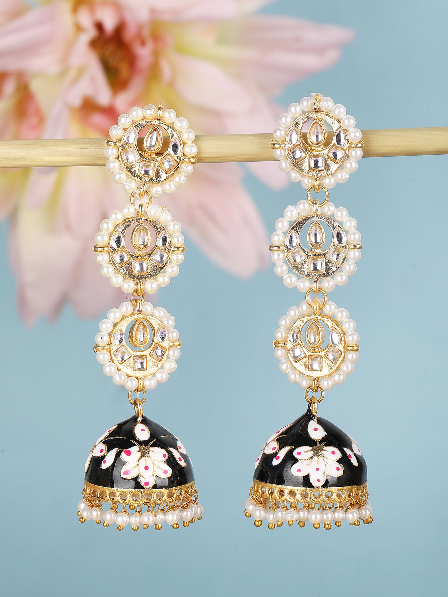 Gold-Plated Kundan-Studded Contemporary Jhumkas