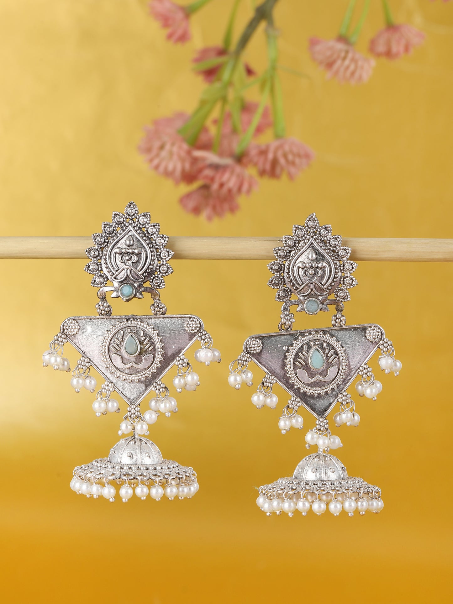 Grey Statement Earrings with Pearl Detailing