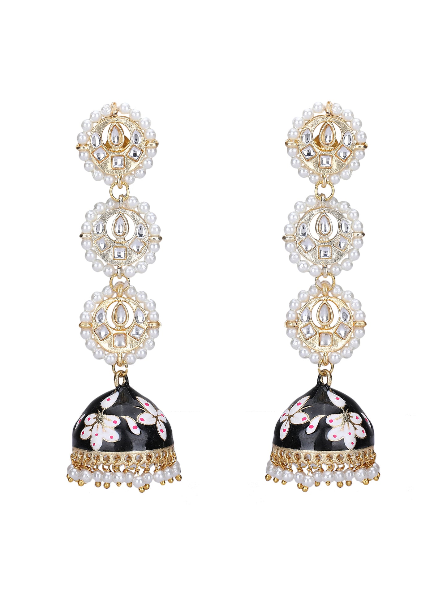 Gold-Plated Kundan-Studded Contemporary Jhumkas