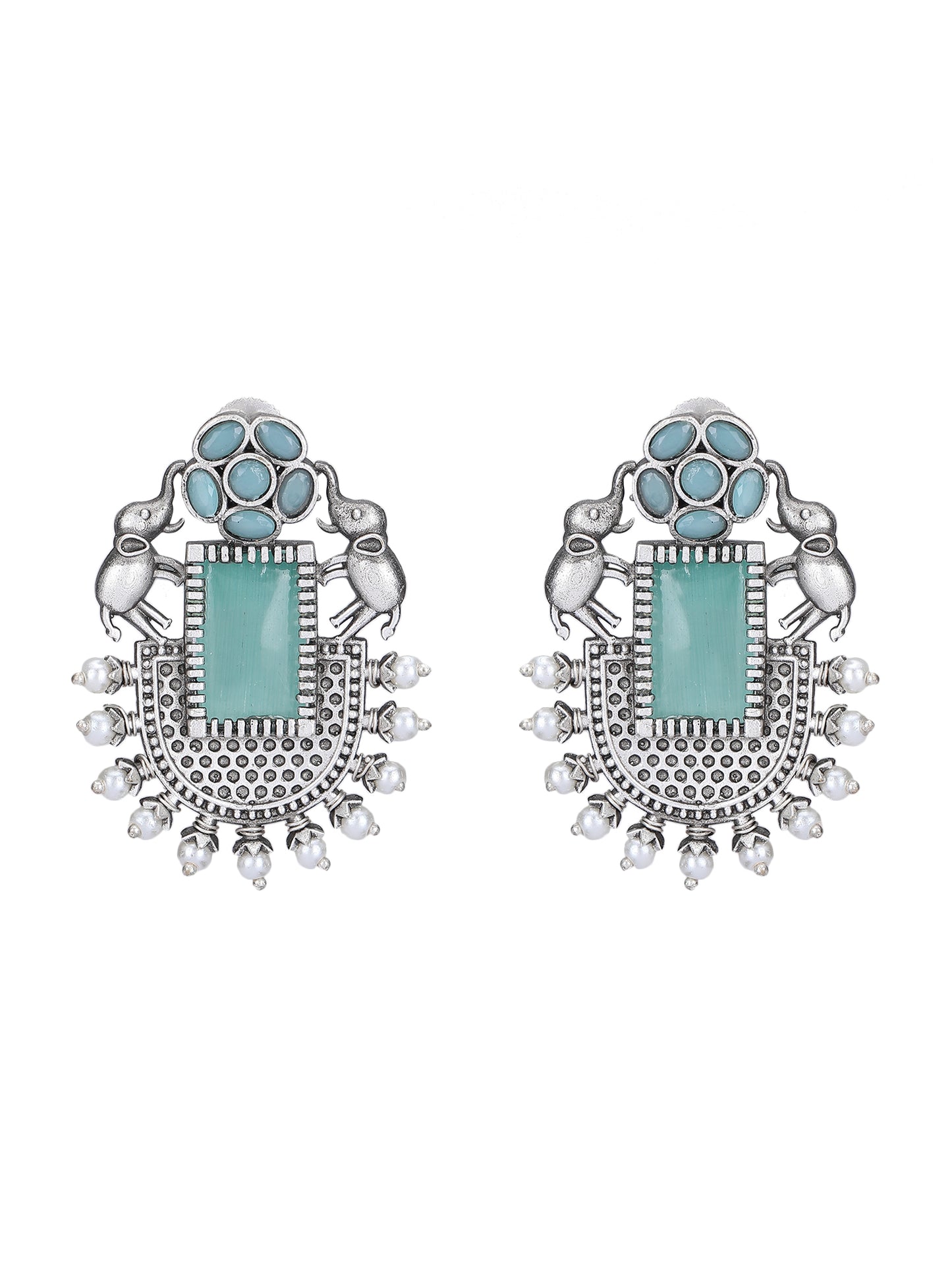 Elegant Oxidized Silver Green Earrings for Women