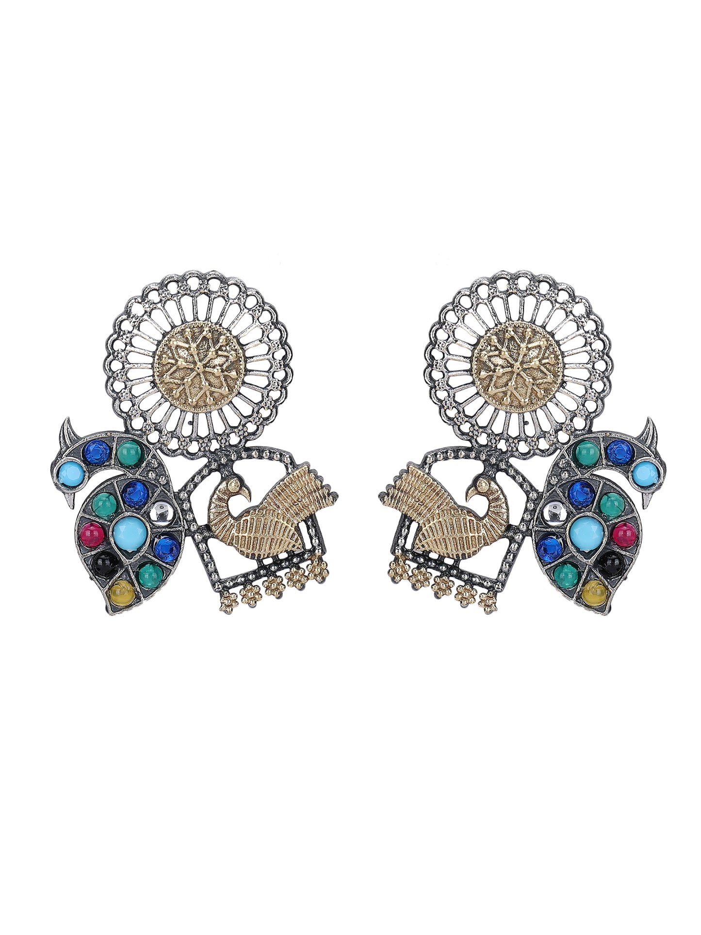 Elegant Oxidised Multi-Color Stud Earrings