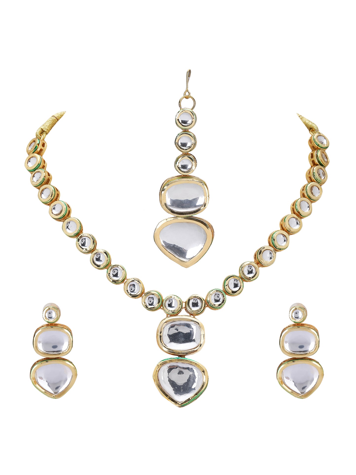 Gold-Tone Kundan Polki Necklace and Earrings Set