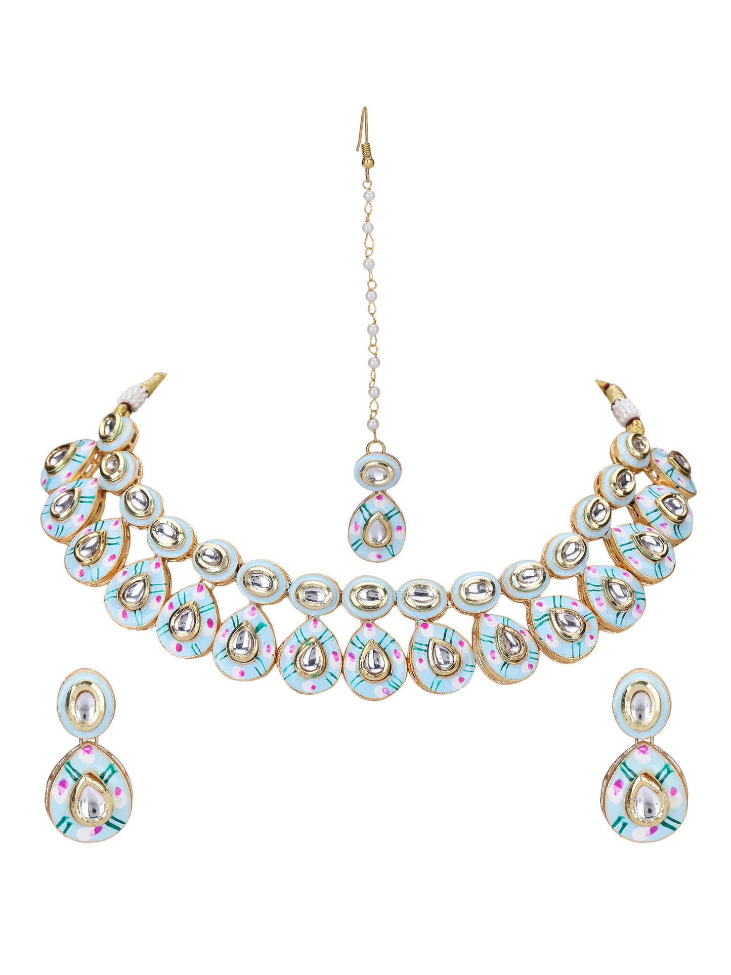 Gold-Plated Kundan Necklace Set with Enamel Detailing