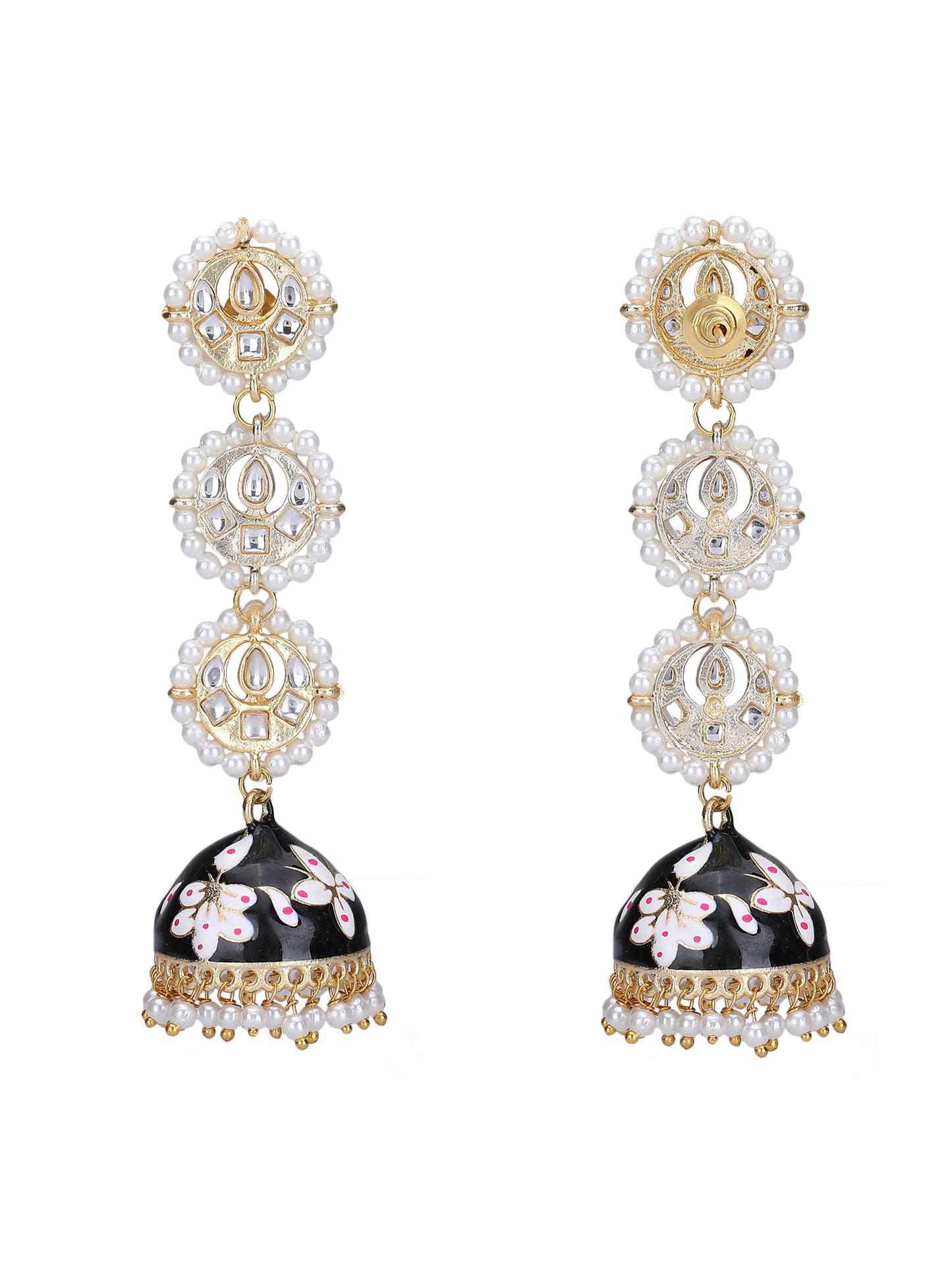 Gold-Plated Kundan-Studded Contemporary Jhumkas