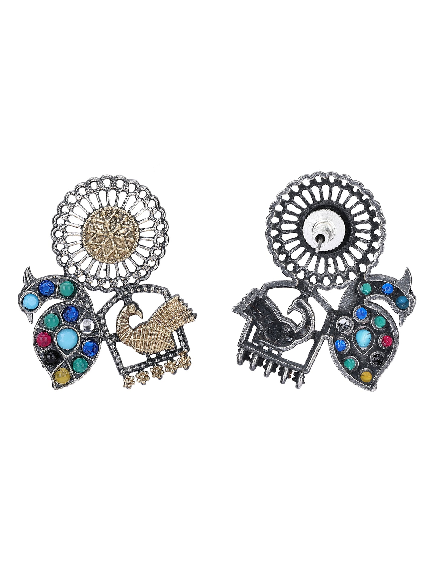 Elegant Oxidised Multi-Color Stud Earrings