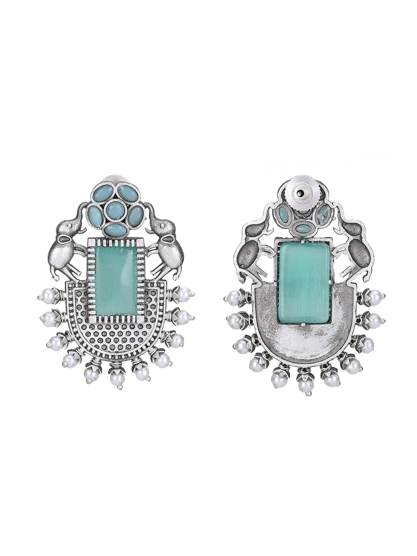 Elegant Oxidized Silver Green Earrings for Women