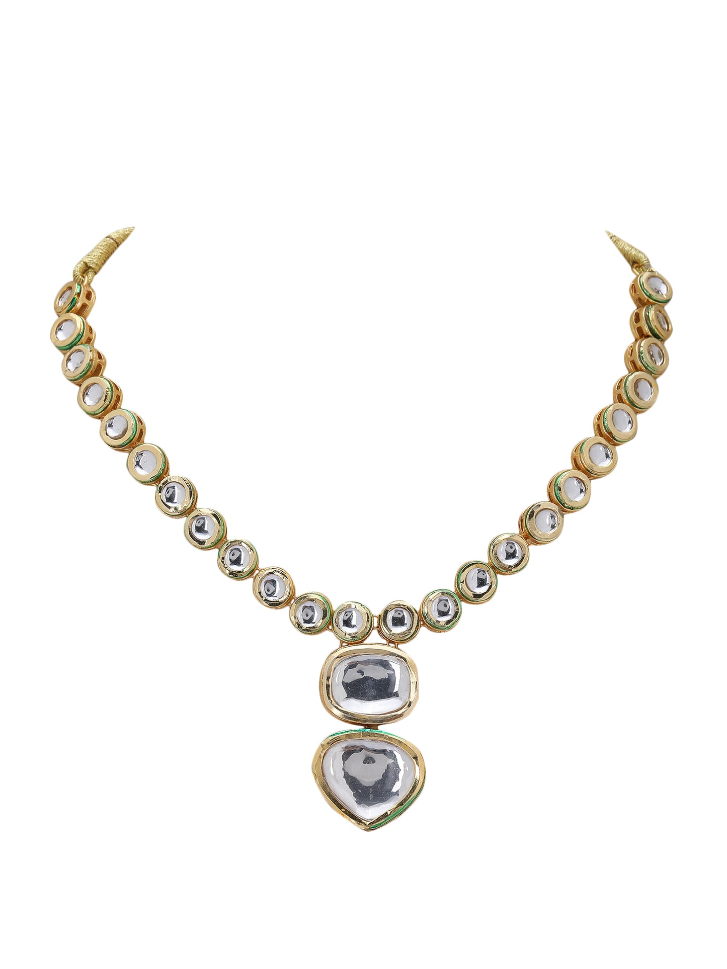 Gold-Tone Kundan Polki Necklace and Earrings Set