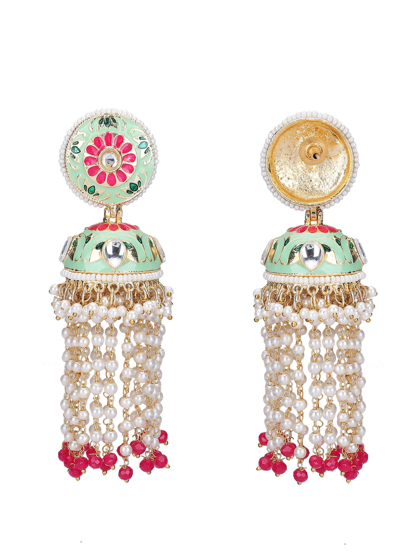 Gold-Plated Stone-Studded & Beaded Contemporary Jhumkas