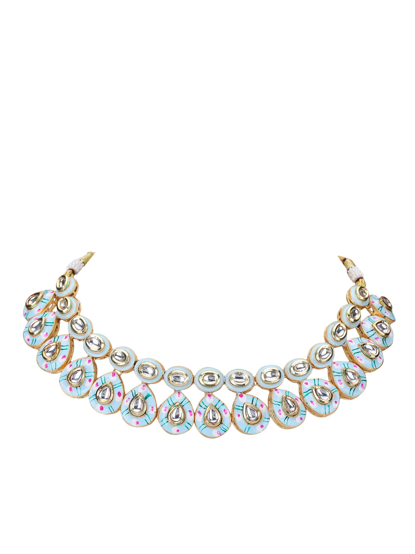 Gold-Plated Kundan Necklace Set with Enamel Detailing