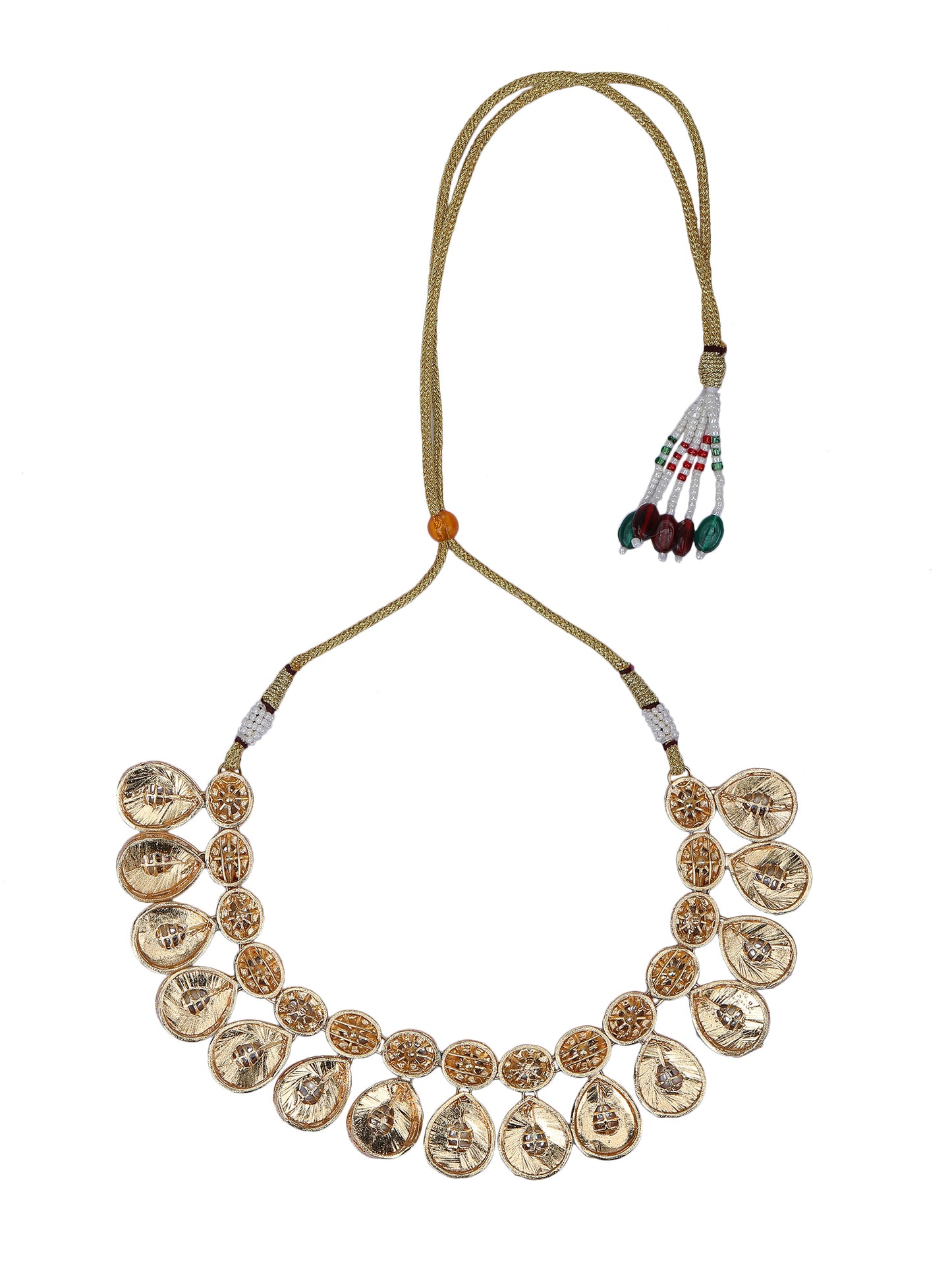 Gold-Plated Kundan Necklace Set with Enamel Detailing