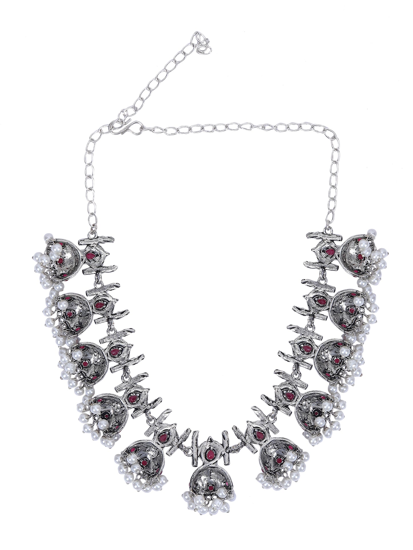 Oxidised Pink and Grey Necklace Set – Traditional Jhumka Design