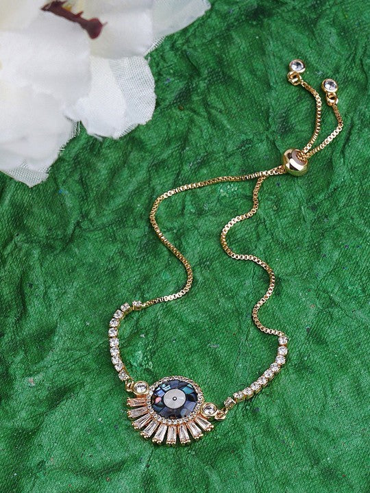 Elegant Blue Zircon Rakhi Bracelet with Rhodium Plating