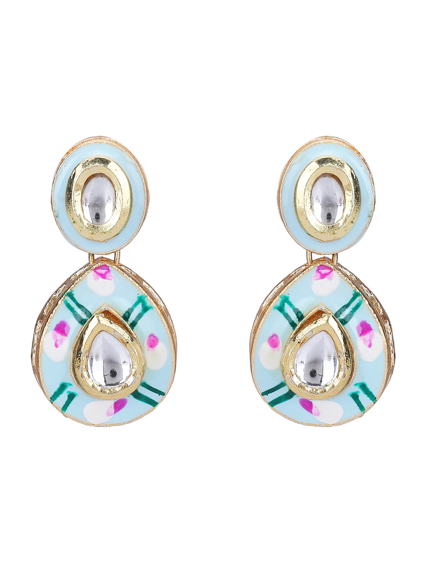 Gold-Plated Kundan Necklace Set with Enamel Detailing