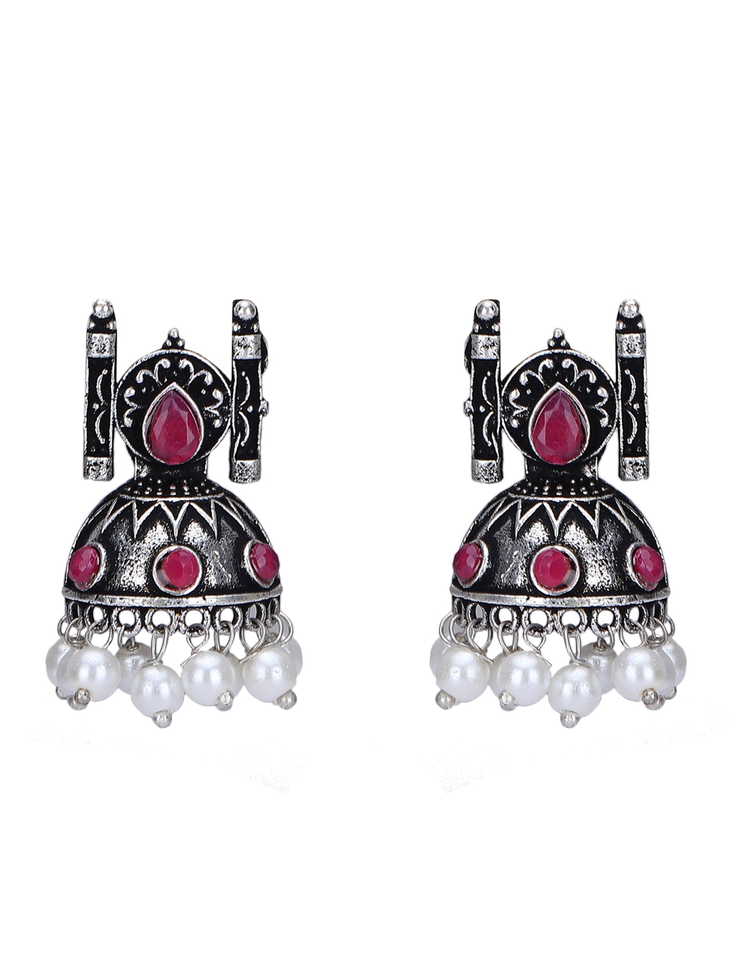 Oxidised Pink and Grey Necklace Set – Traditional Jhumka Design