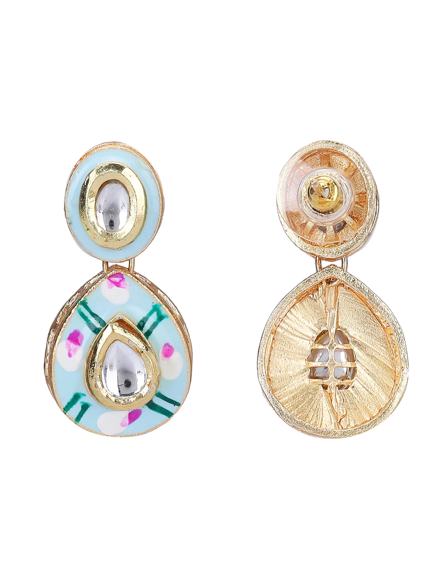 Gold-Plated Kundan Necklace Set with Enamel Detailing