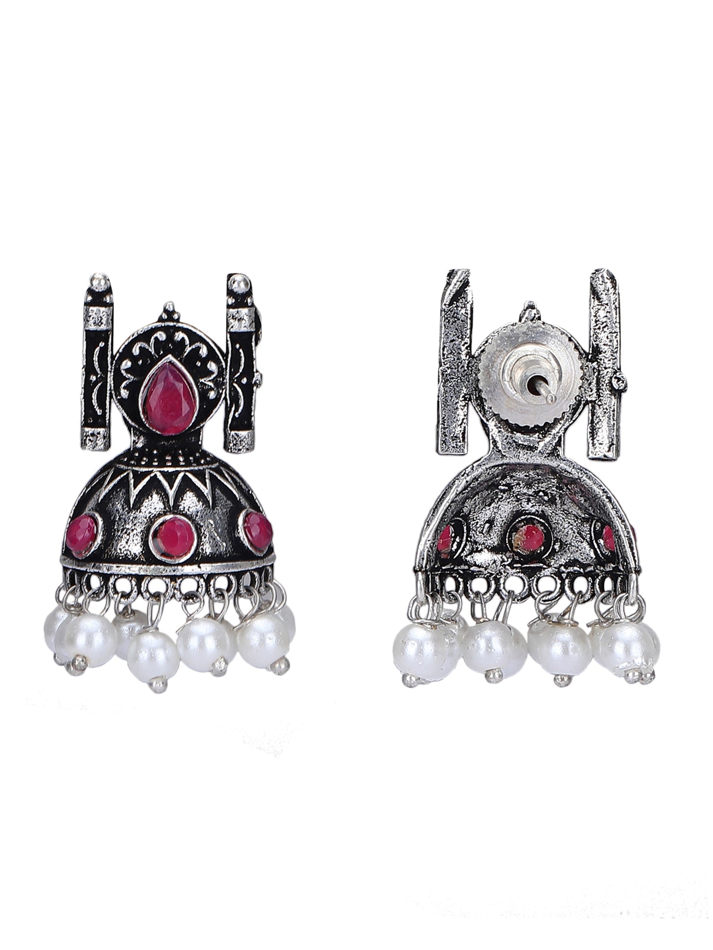 Oxidised Pink and Grey Necklace Set – Traditional Jhumka Design