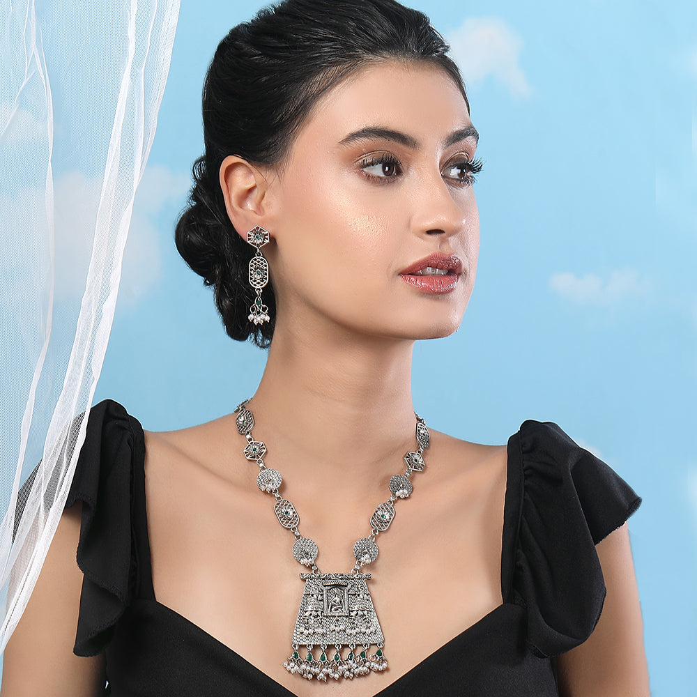 Antique Silver Tribal Necklace & Earring Set
