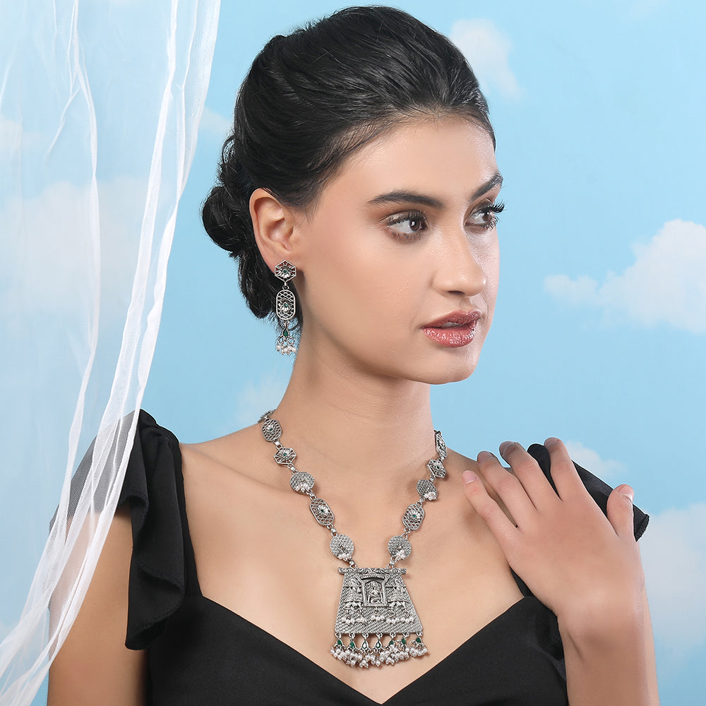 Antique Silver Tribal Necklace & Earring Set