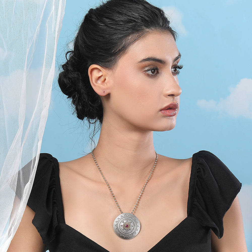 Antique Silver Medallion Pendant Necklace
