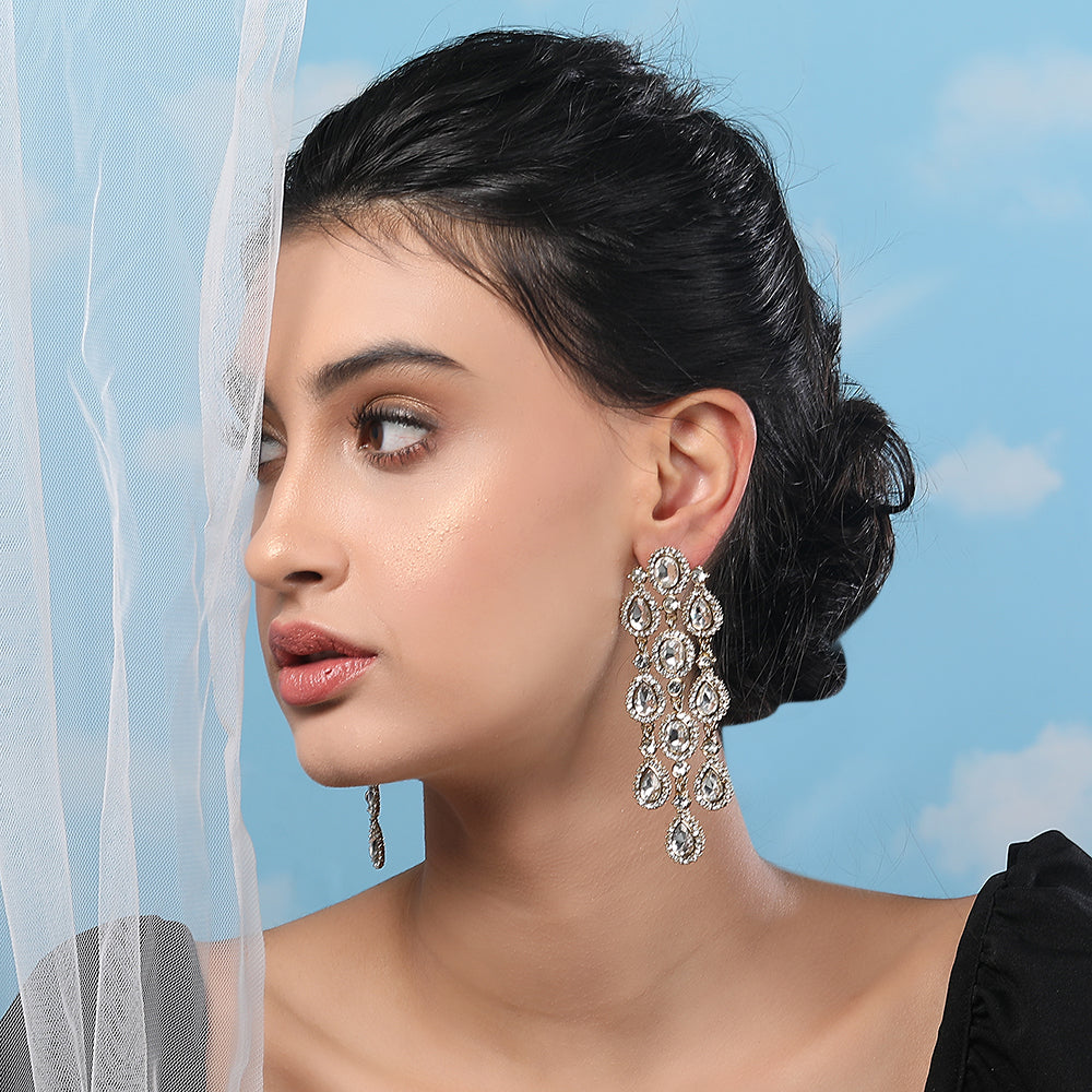 Luxurious Crystal Chandelier Earrings with Gold-Tone Finish