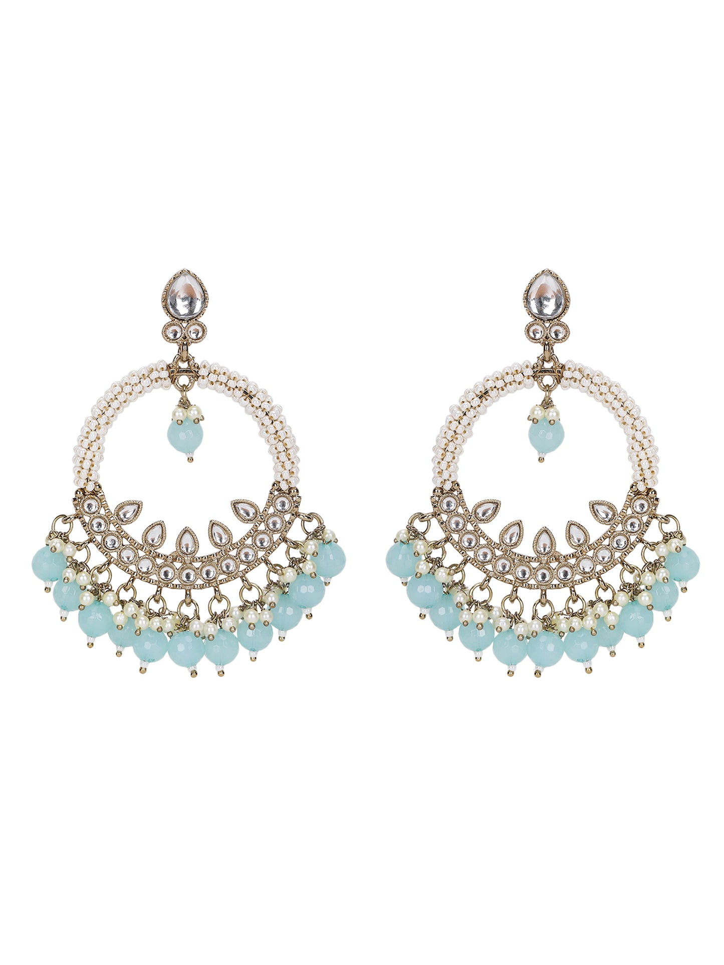 Elegant Pearl & Aqua Beaded Hoop Earrings