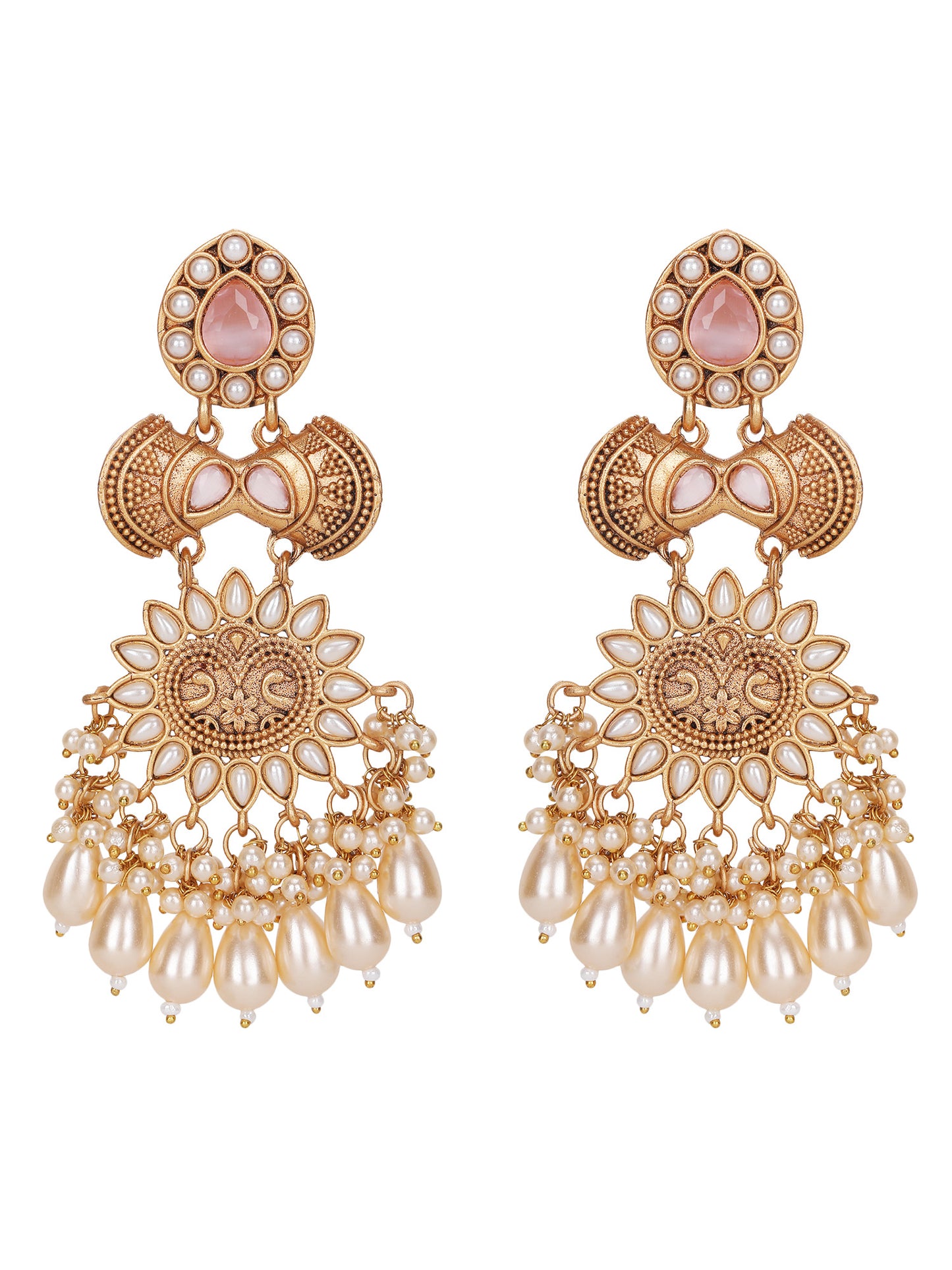Gold-Toned Pearl Chandbali Earrings – Traditional Ethnic Jewelry