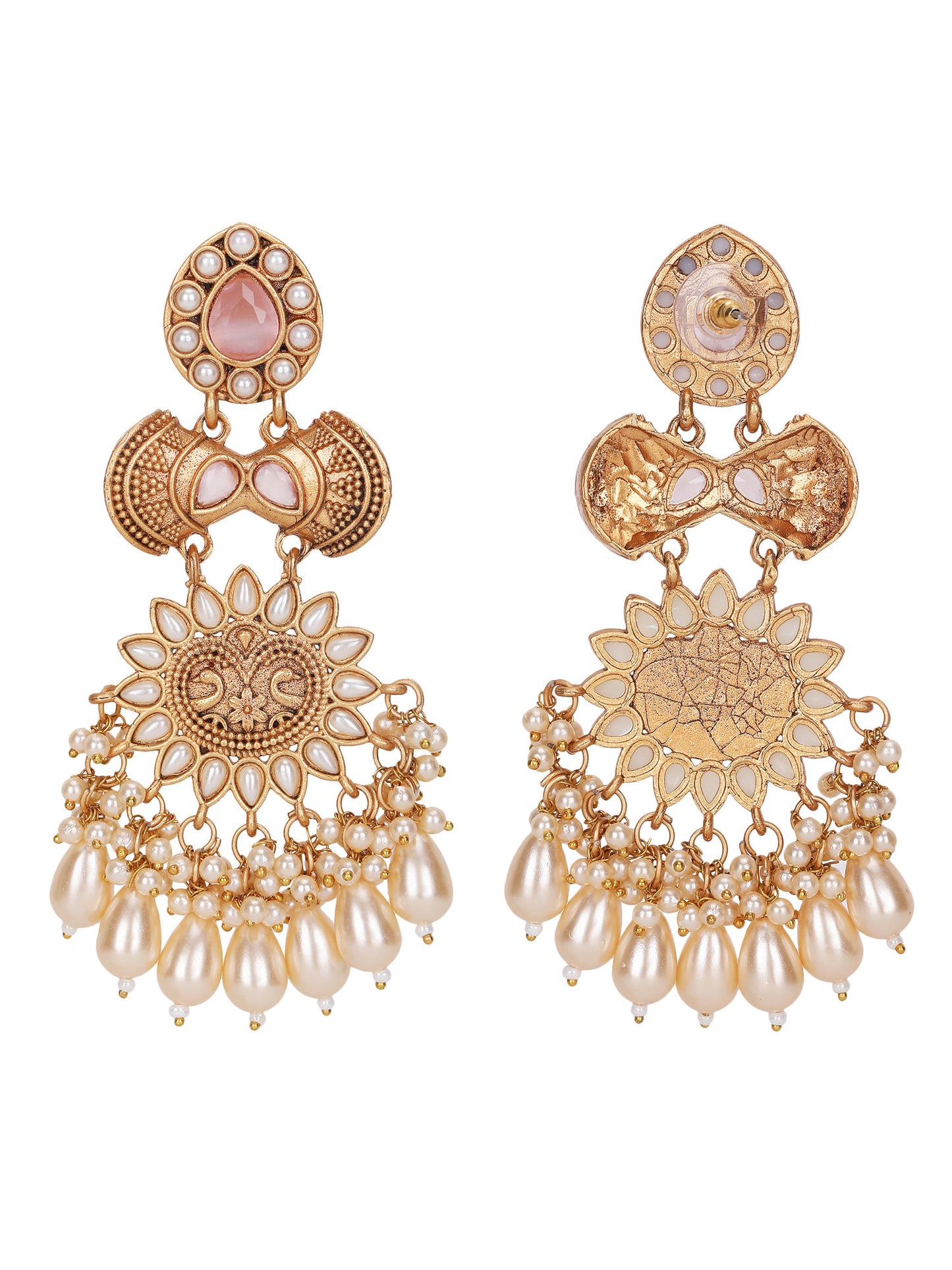 Gold-Toned Pearl Chandbali Earrings – Traditional Ethnic Jewelry