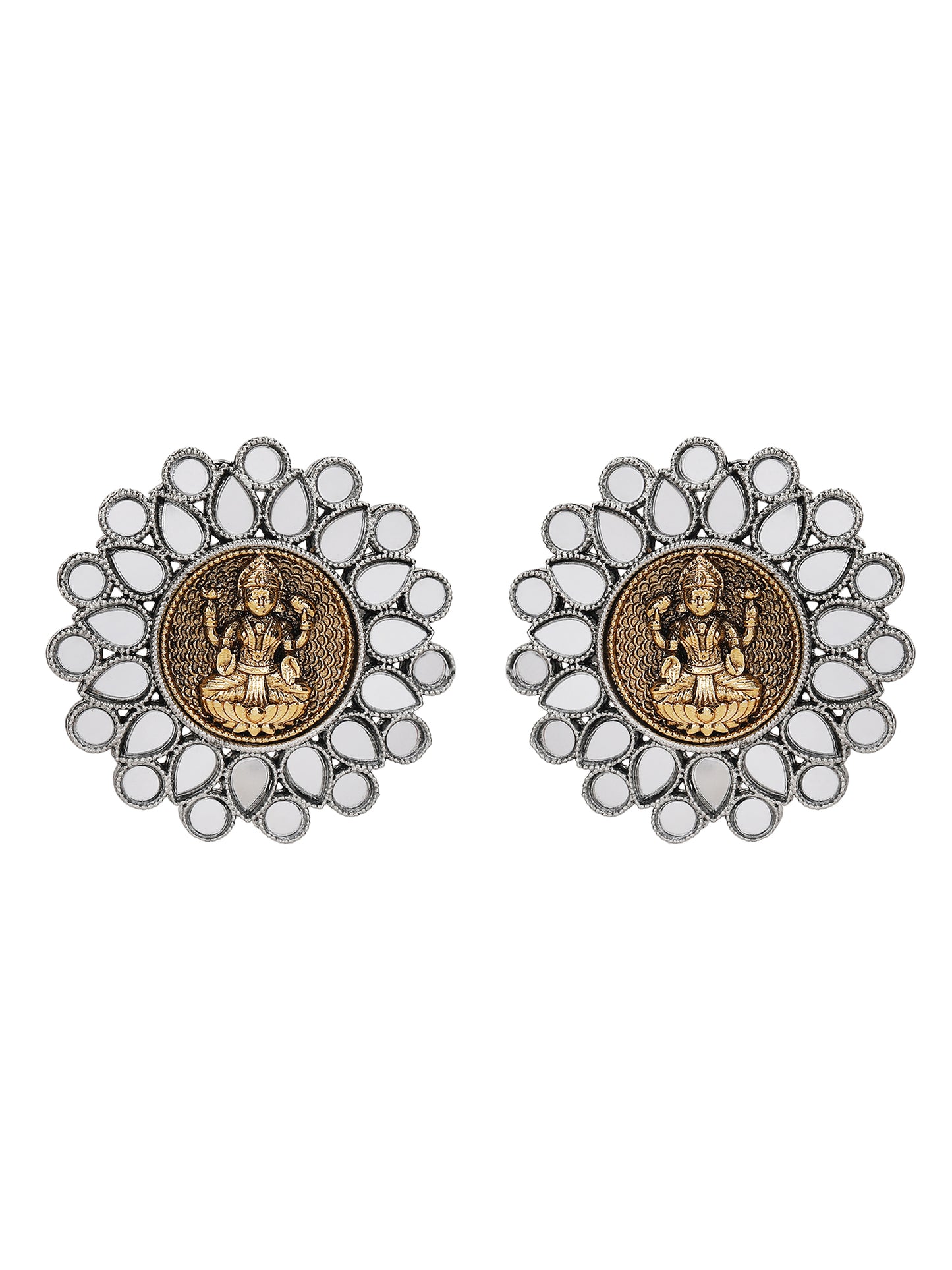 Antique Lakshmi Motif Stud Earrings with Mirror Work
