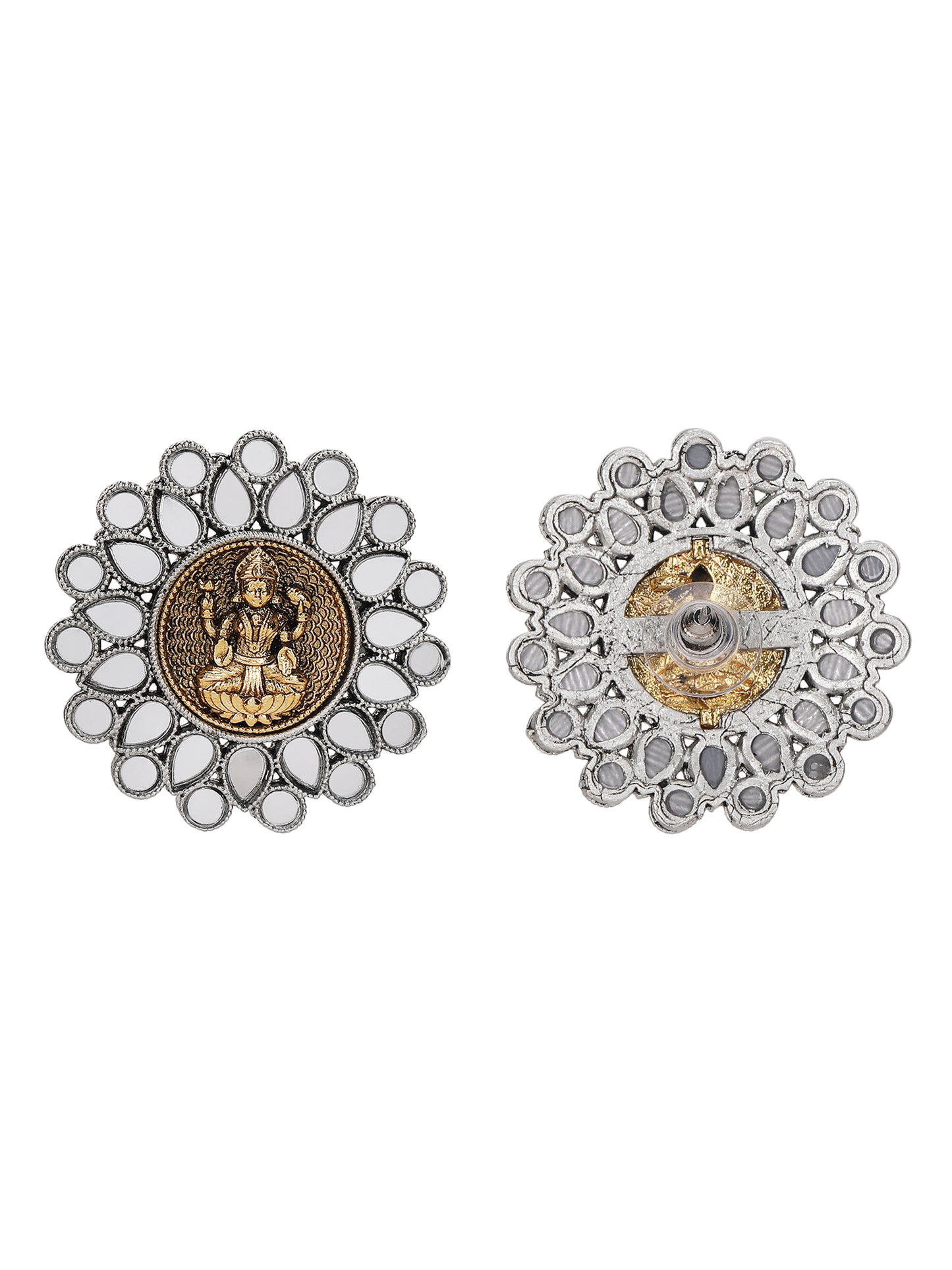 Antique Lakshmi Motif Stud Earrings with Mirror Work