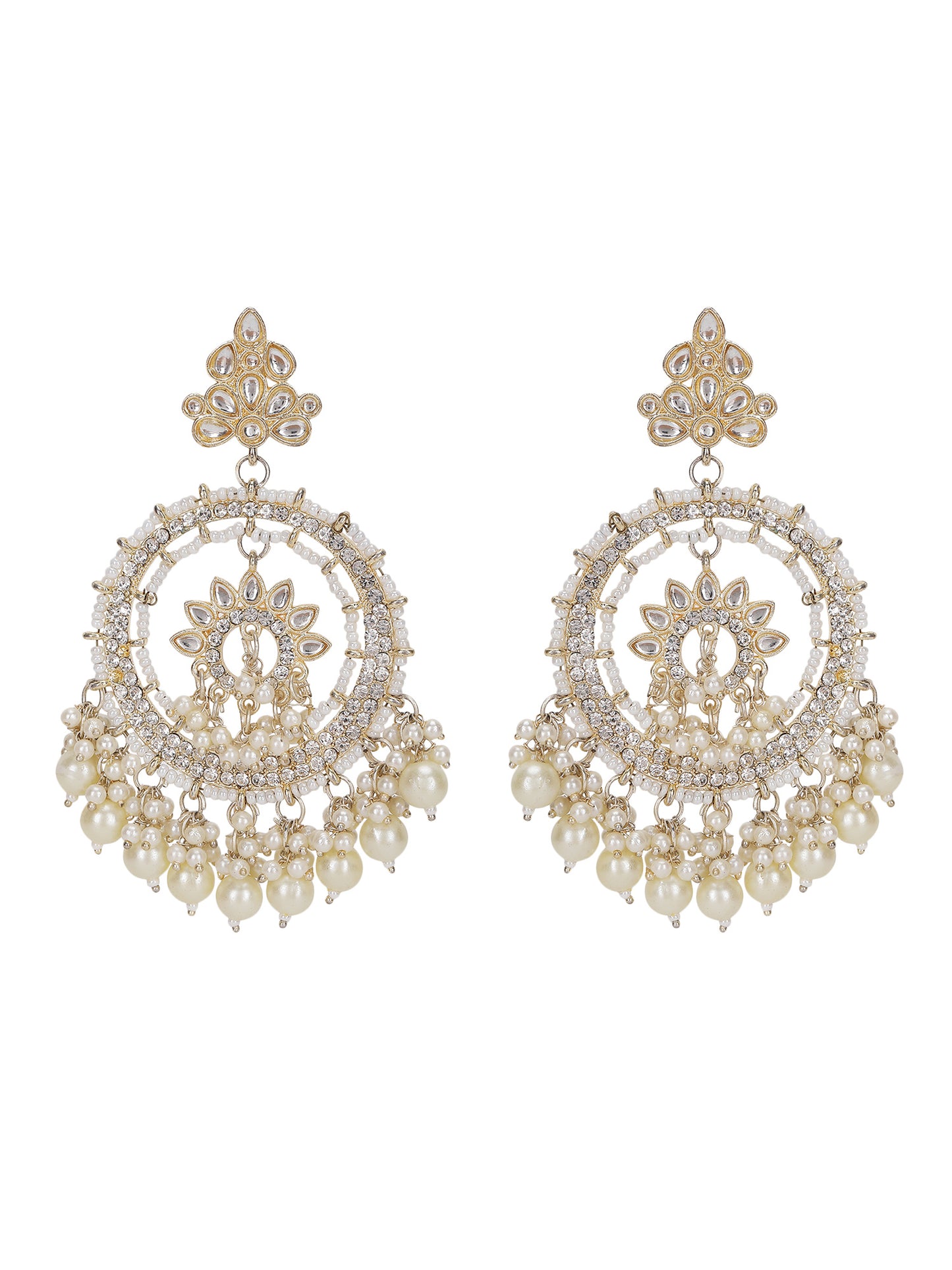 Gold-Plated Kundan & Pearl Chandbali Earrings
