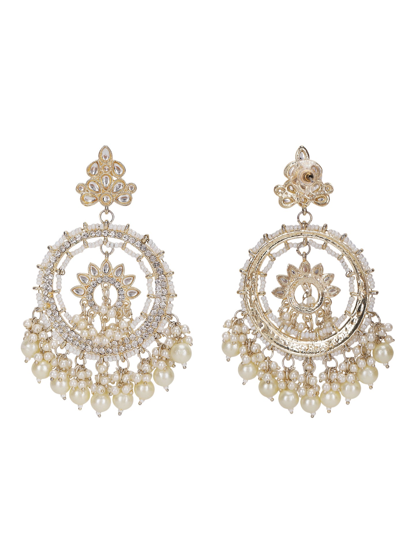 Gold-Plated Kundan & Pearl Chandbali Earrings