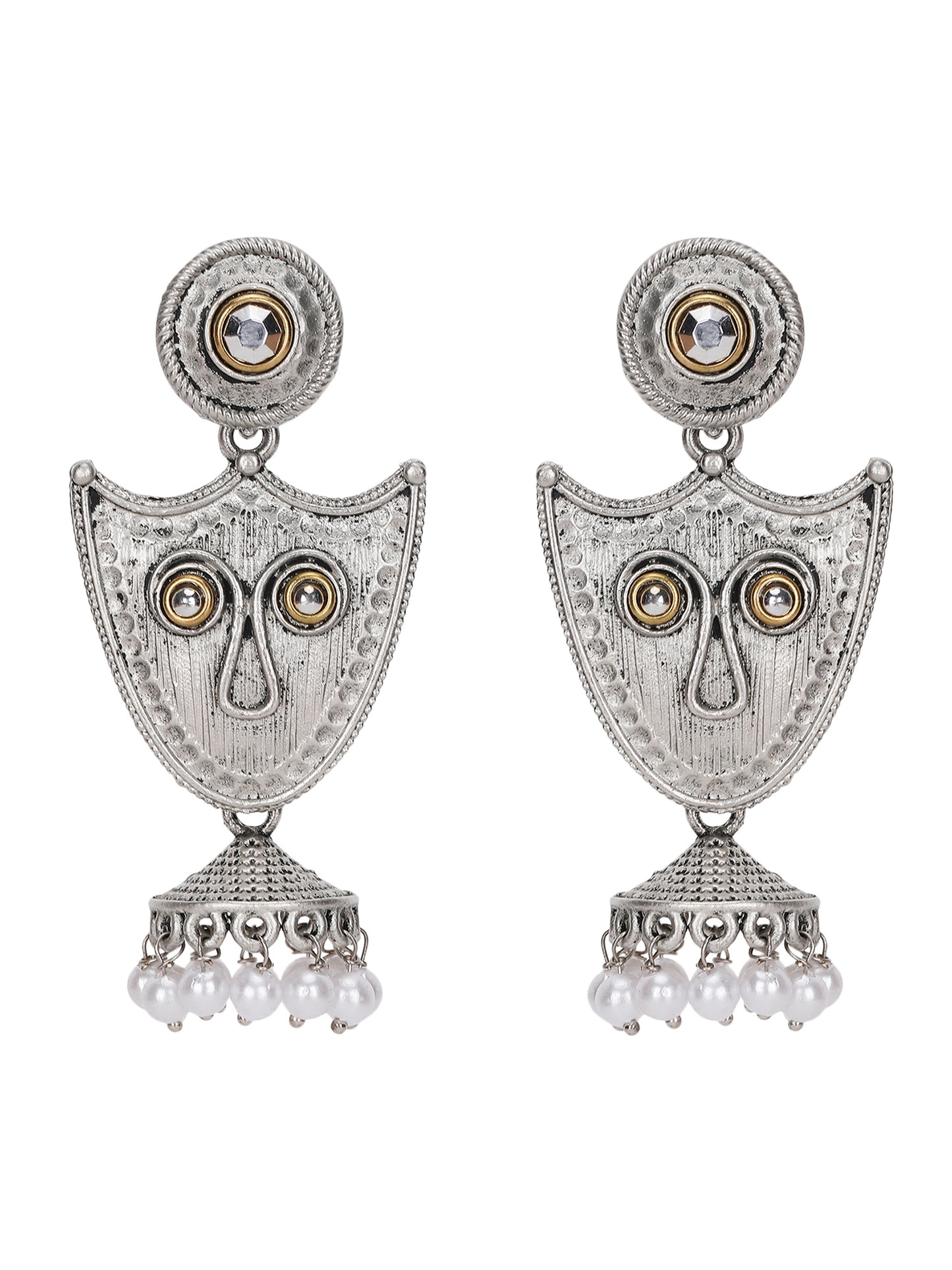 Tribal-Inspired Silver-Plated Earrings with Pearl Accents