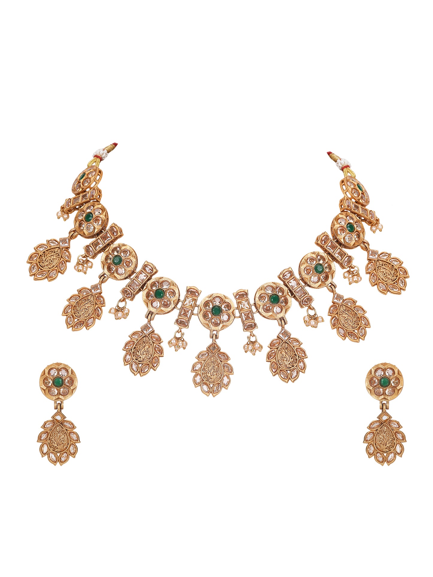 Oxidized Gold-Plated Necklace Set with Intricate Detailing