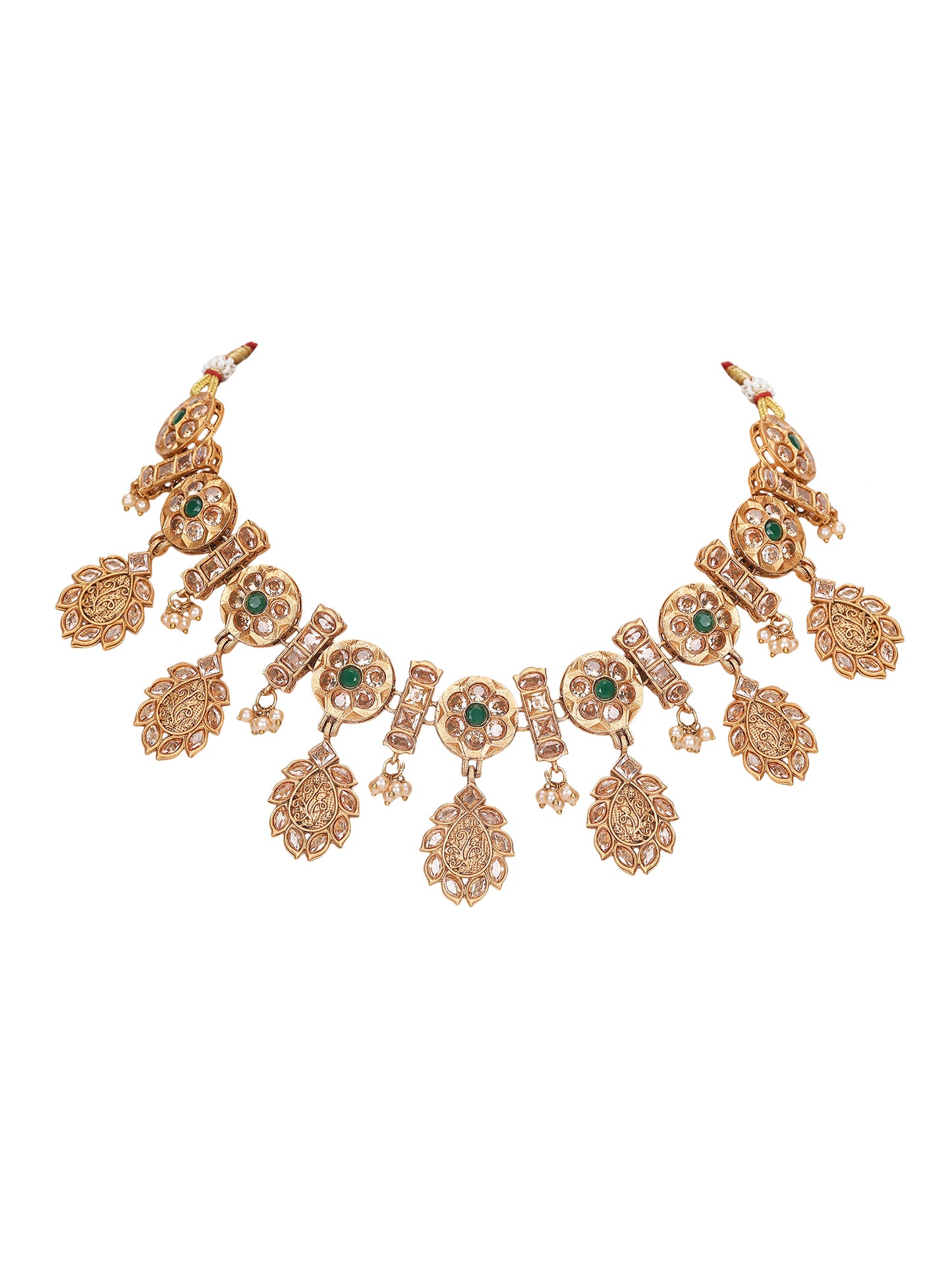 Oxidized Gold-Plated Necklace Set with Intricate Detailing