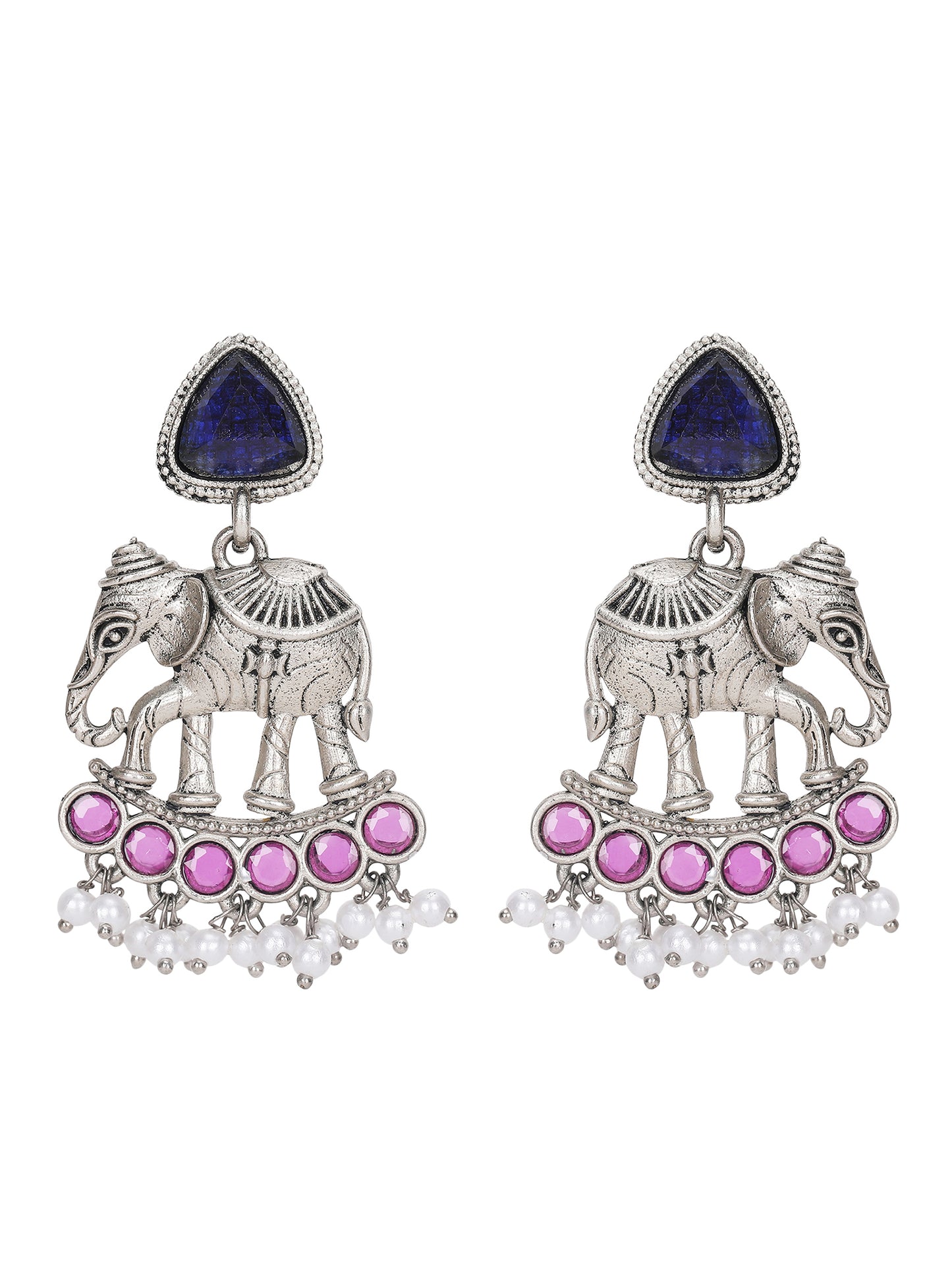 Silver-Plated Elephant Motif Necklace Set with Earrings