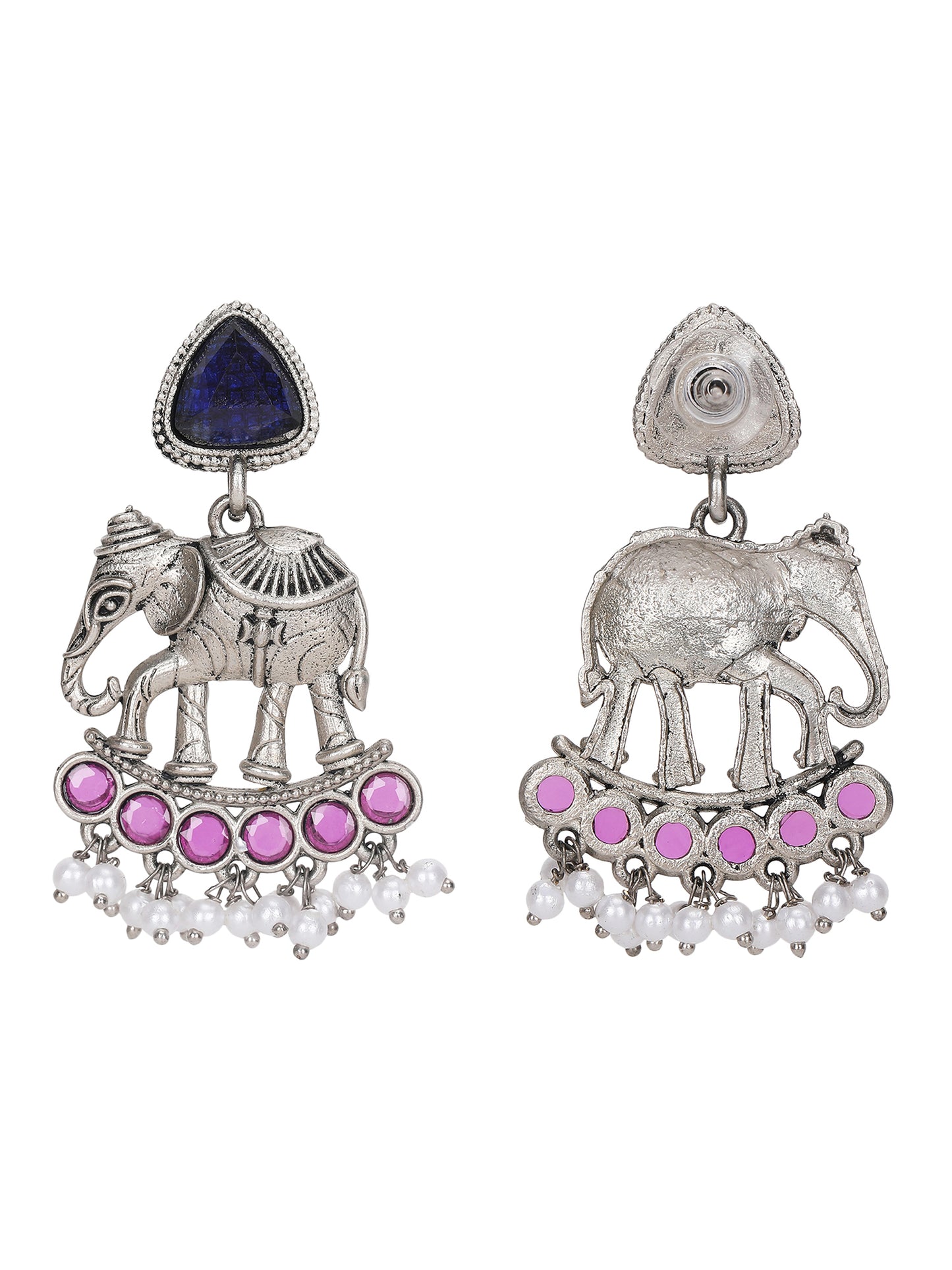 Silver-Plated Elephant Motif Necklace Set with Earrings