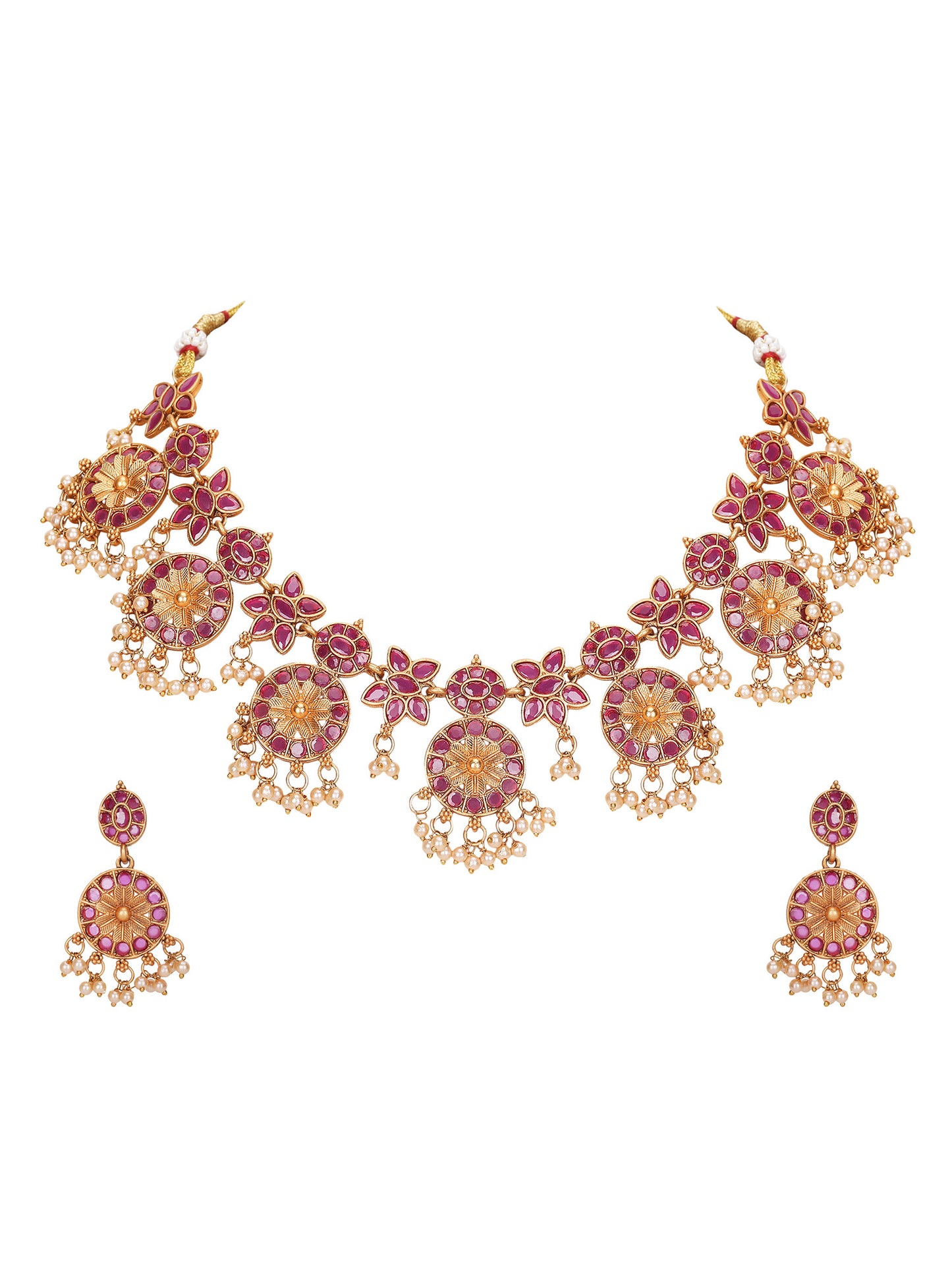 Traditional Gold-Plated Kundan Necklace Set with Pearl Drops