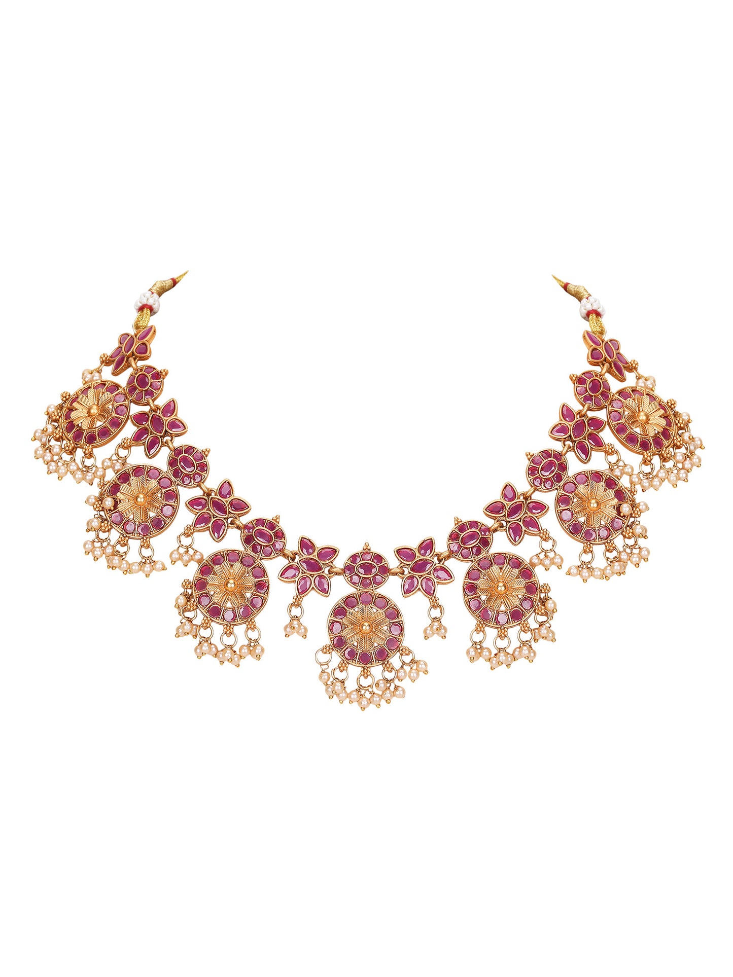 Traditional Gold-Plated Kundan Necklace Set with Pearl Drops