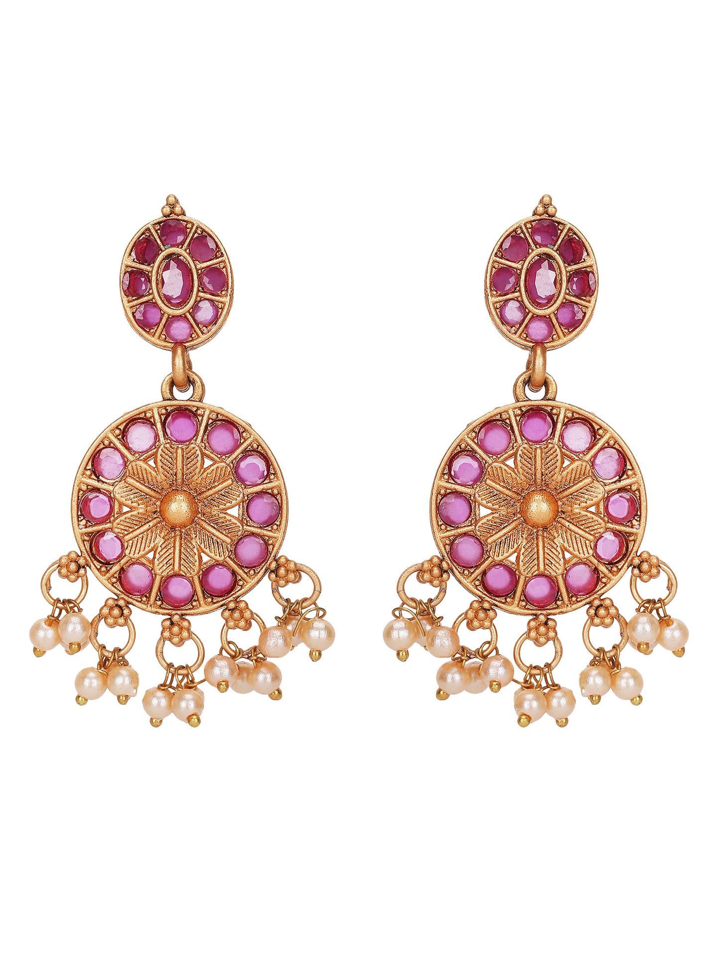 Traditional Gold-Plated Kundan Necklace Set with Pearl Drops