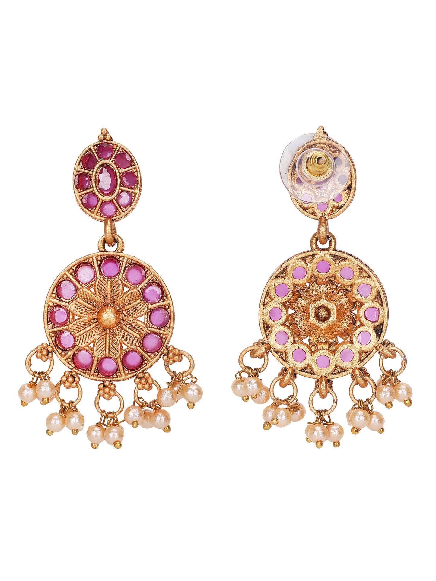Traditional Gold-Plated Kundan Necklace Set with Pearl Drops