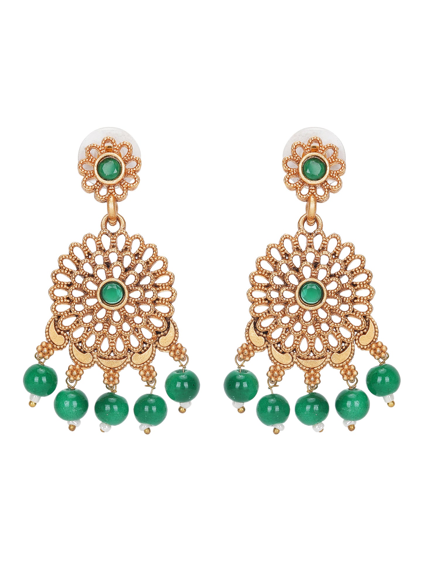 Antique Gold-Plated Choker Necklace Set with Green Beads