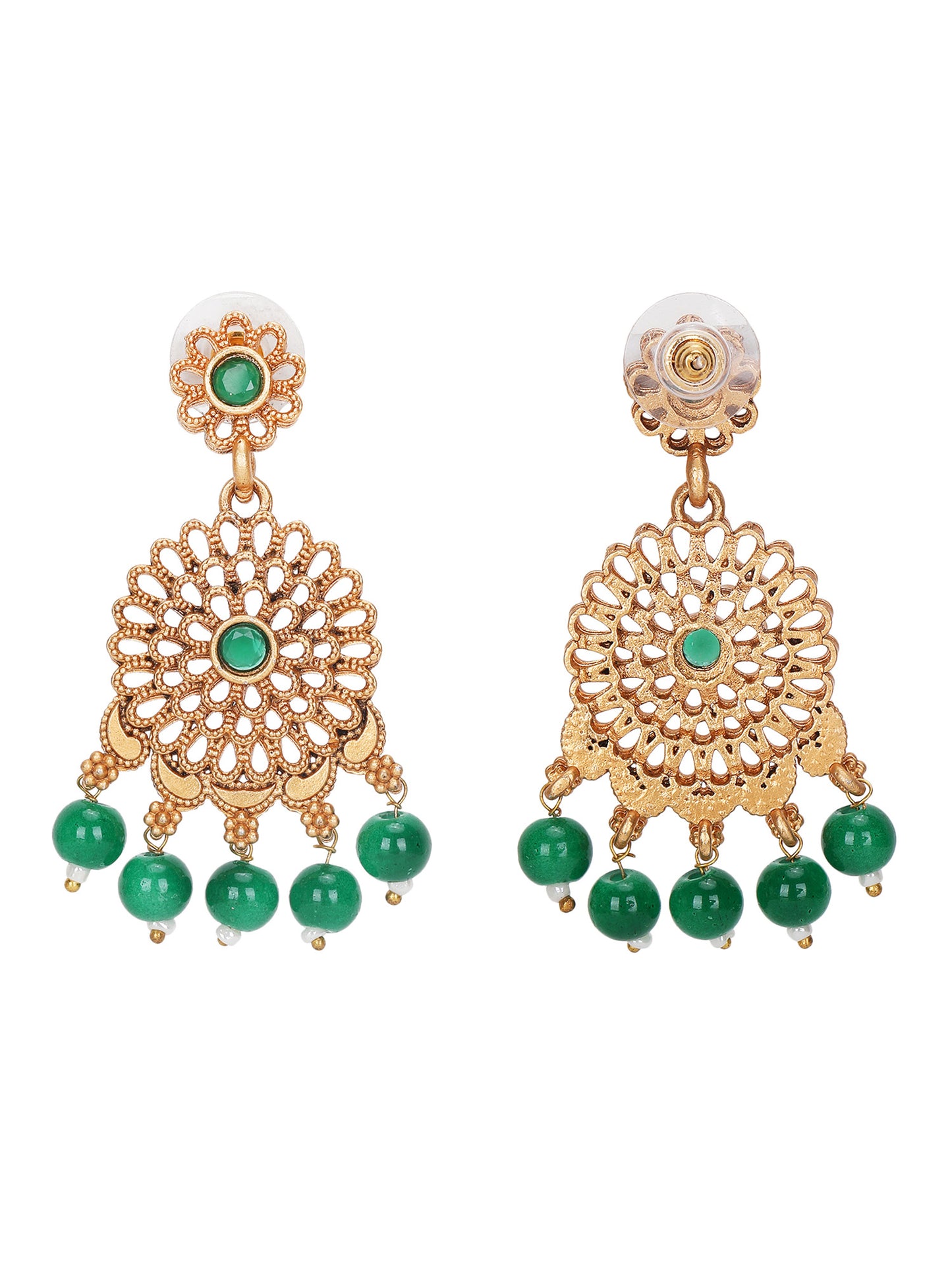Antique Gold-Plated Choker Necklace Set with Green Beads