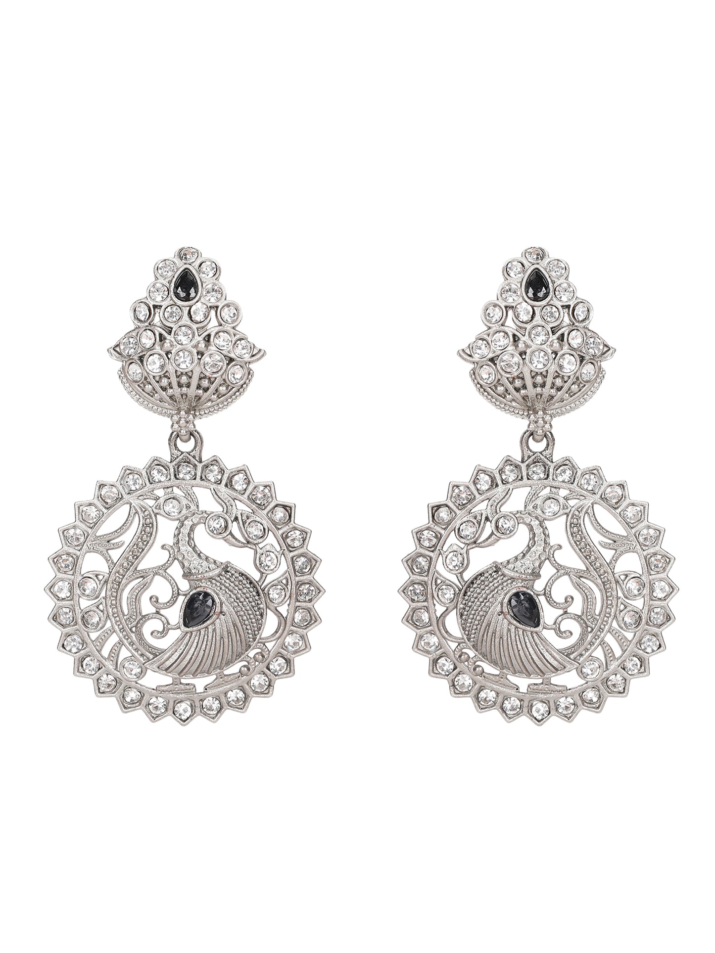 Antique Silver Peacock Necklace Set with Intricate Filigree Work