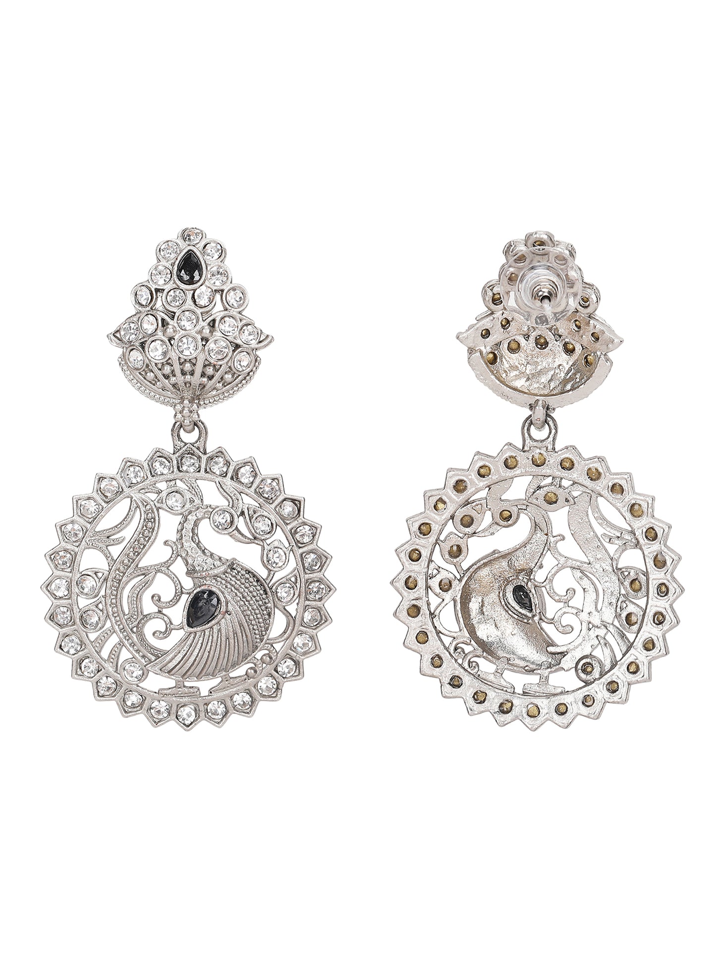 Antique Silver Peacock Necklace Set with Intricate Filigree Work
